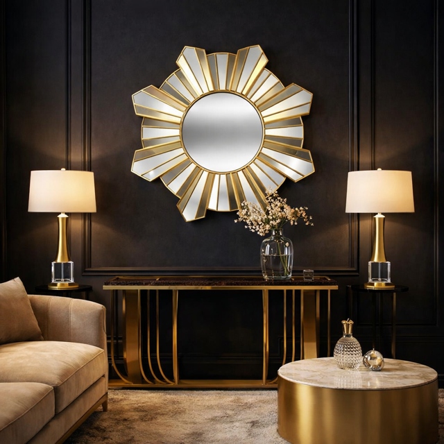 Lustro wiszące glamour designerskie złote 70 cm