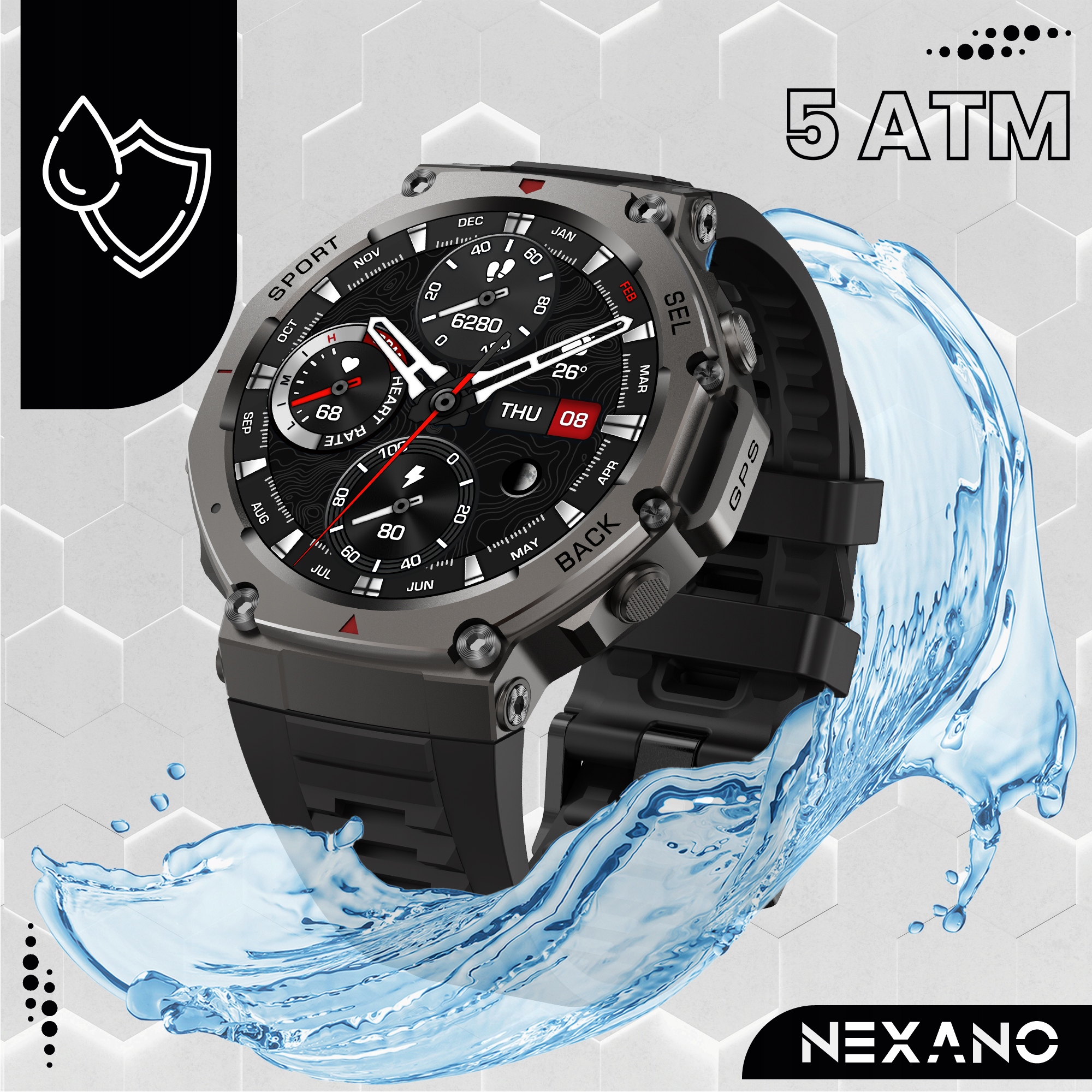 SMARTWATCH MĘSKI GPS ZEGAREK MENU POLSKIE ROZMOWY ZDROWIE SMART WATCH SPORT Kolor czarny