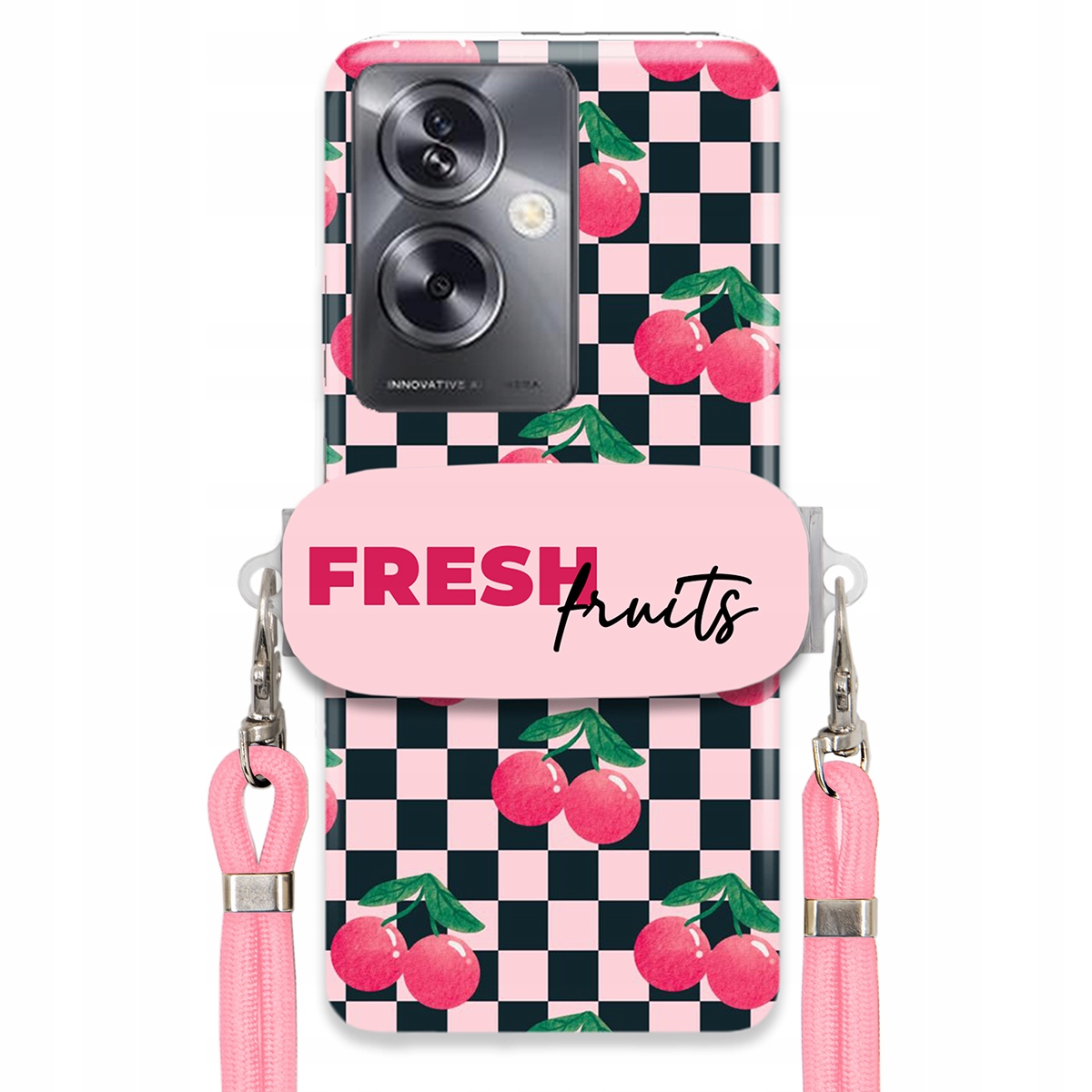 Puzdro pre Oppo A79 5G Vodítko Pink Crossbody držiak šachovnice Fresh Fruits