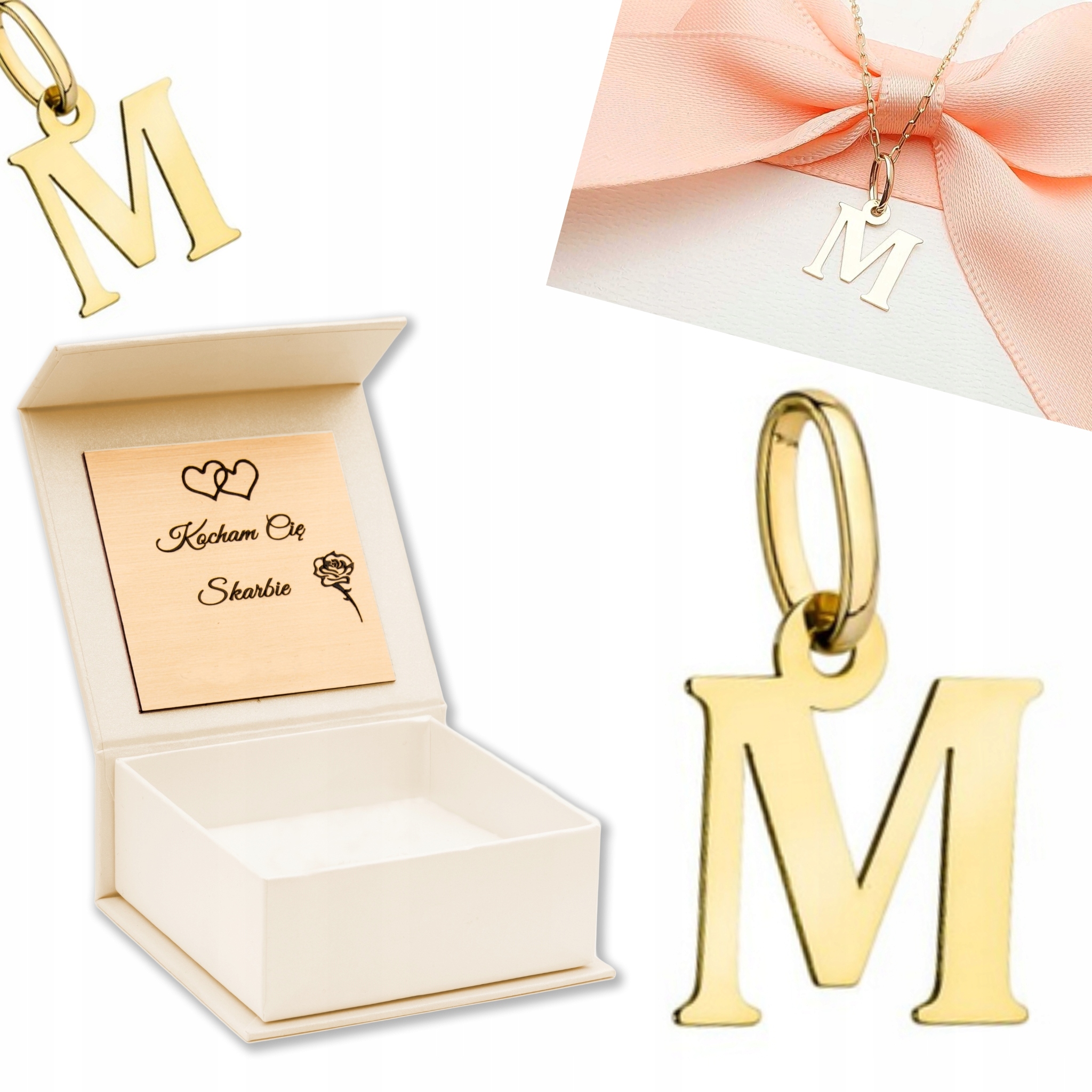 Złota Zawieszka Mała Literka ''M'' pr 585 Grawer