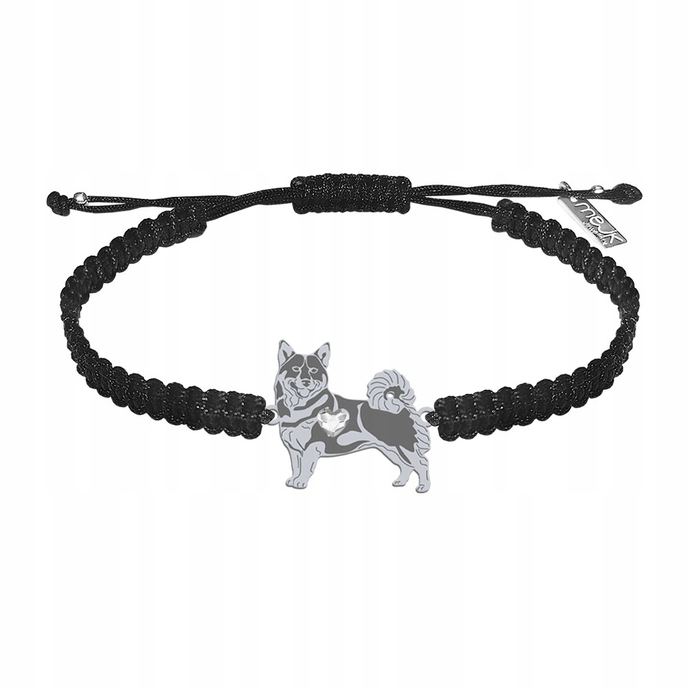 Stříbrný náramek se psem Swedish Vallhund 925 Makramé Šperky Gravírování