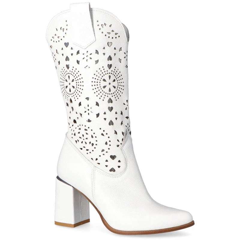 Kožené ažurové kozačky Tymoteo L1005 Bílé 36