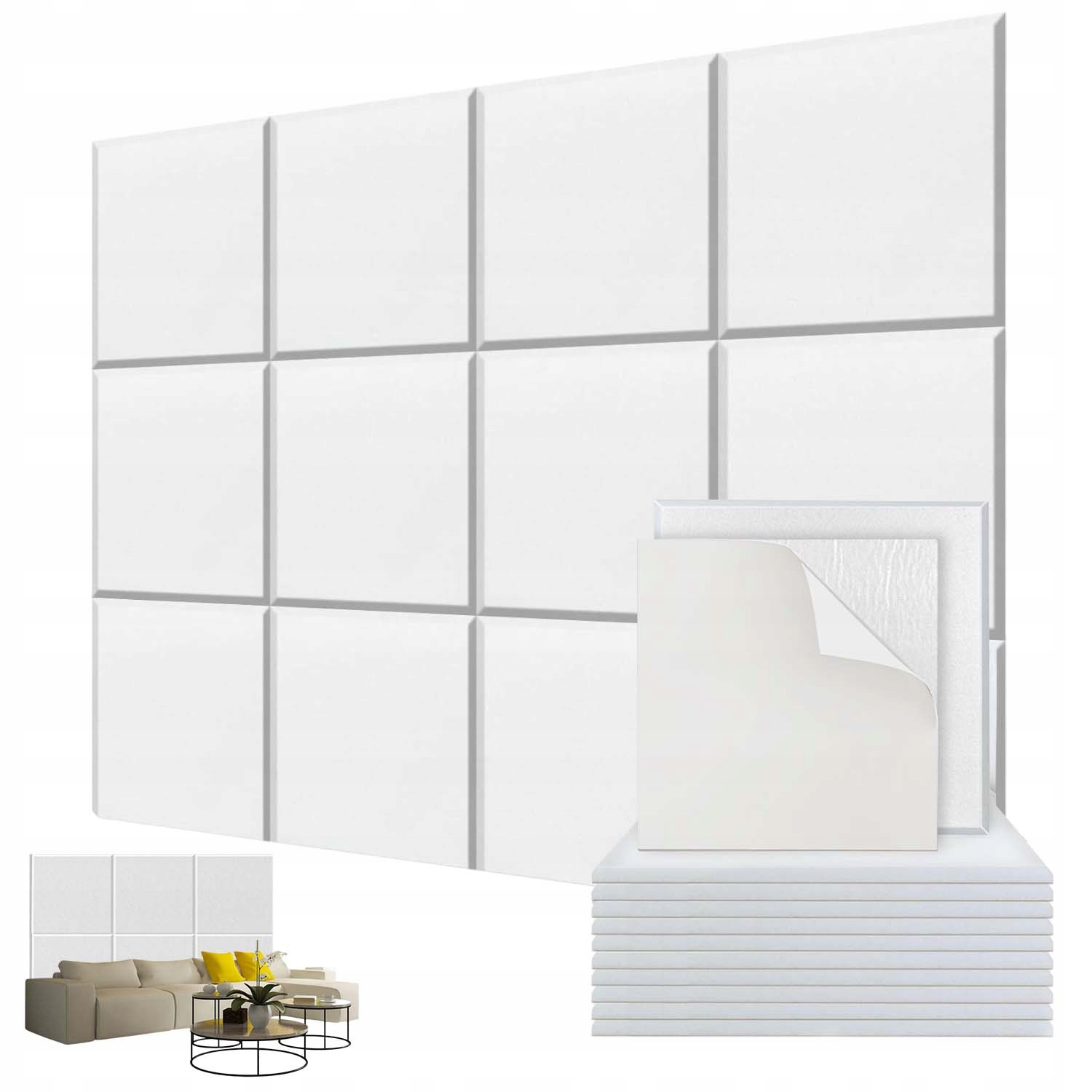 Akustické Odhlučňovací Panely Samolepicí Čtvercové Bílé 30CM 12KUSŮ