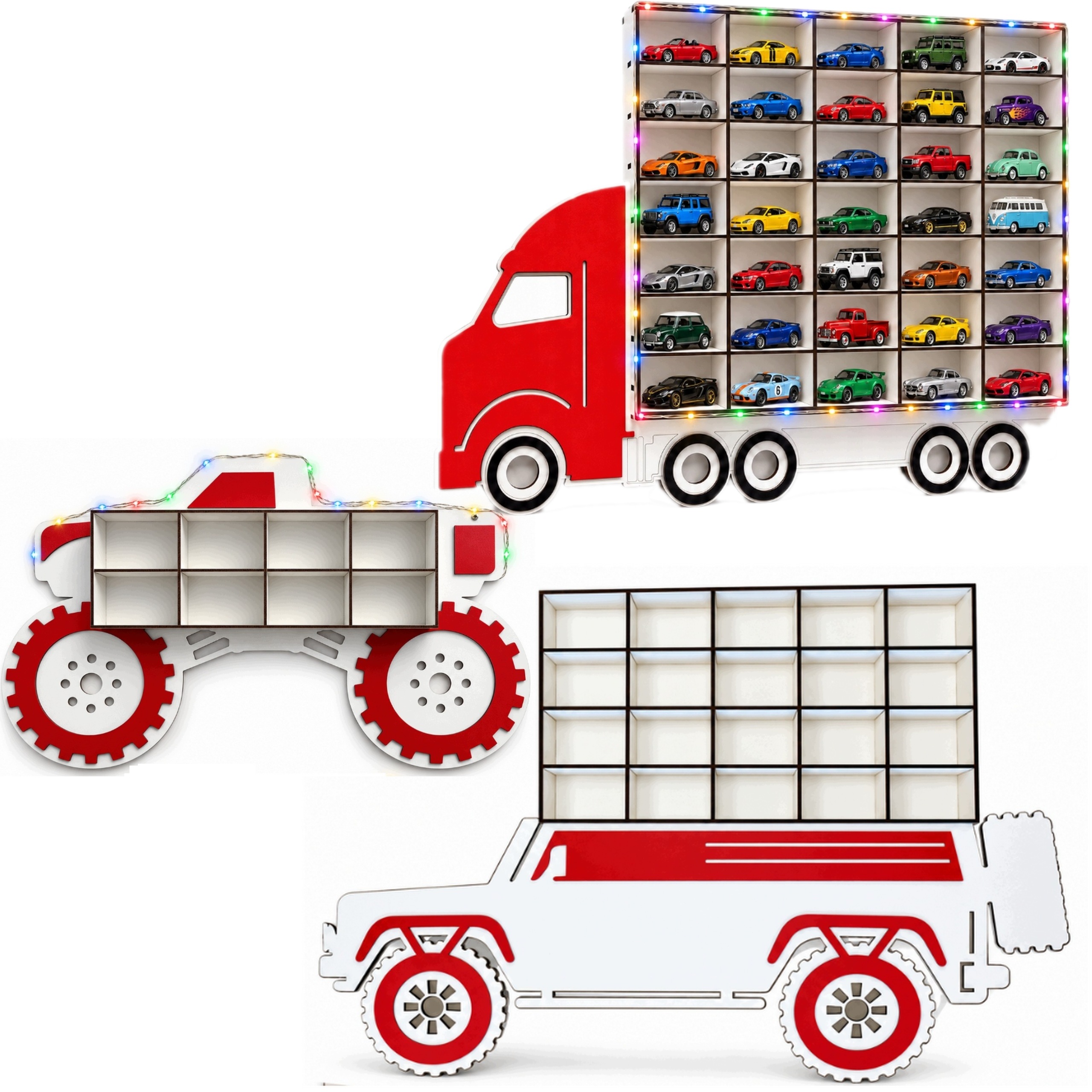 Auto Safari Tir Monster Truck Organizer Ścienny na resoraki Led na 63 A