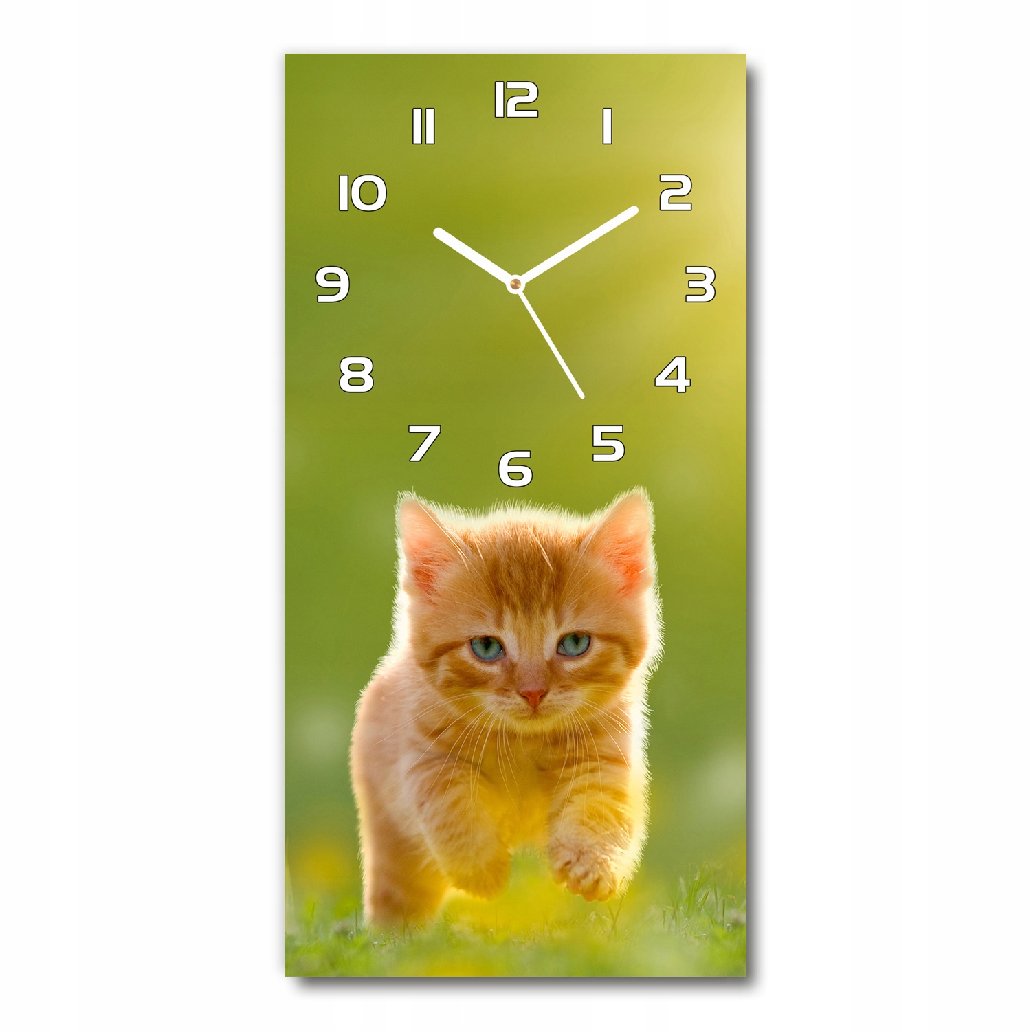 

Cichy szklany zegar na ścianę Rudy kot 30x60 pion