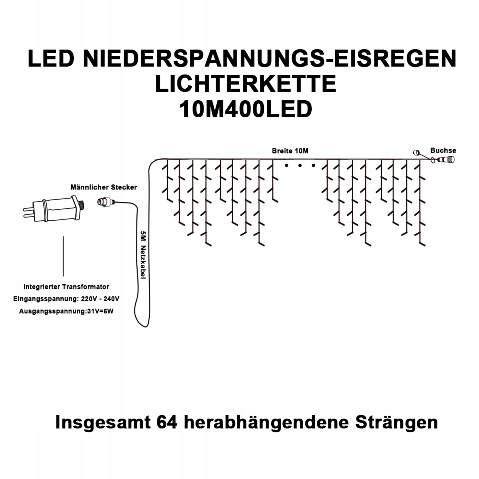 INTERGO KURTYNA GRILANDA ŚWIETLNA ZEWNĘTRZNA LAMPKI WODOODPORNE 10M 400 LED — miniatura 7