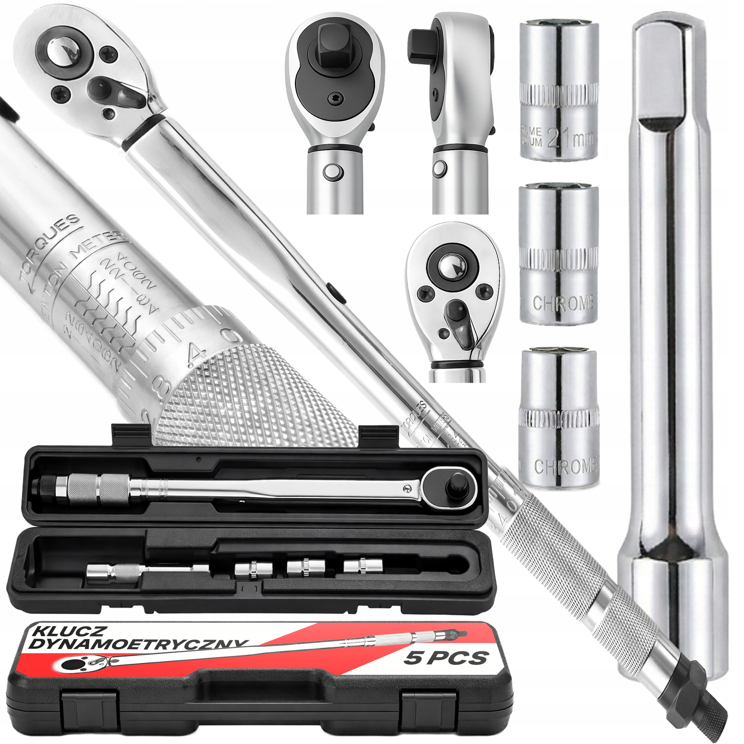 Klucz Dynamometryczny 1/2 28-210Nm 3 Nasadki 17,19,21 mm +- 4% Walizka