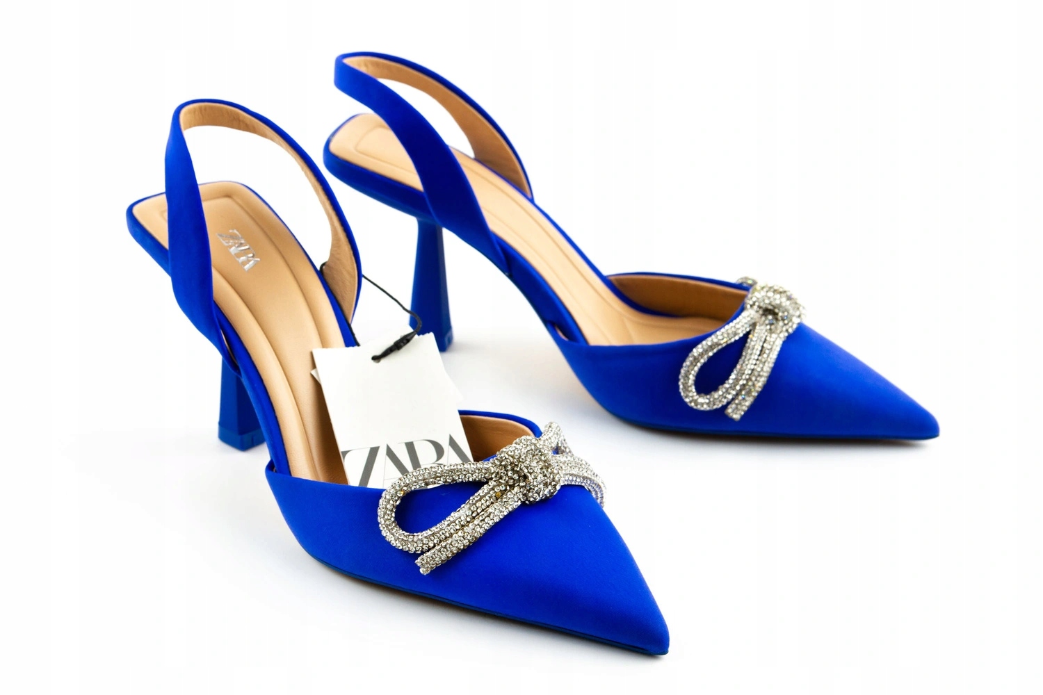 Dámské boty Zara elegantní chrpové se zirkony, lodičky ve špici, velikost vel.