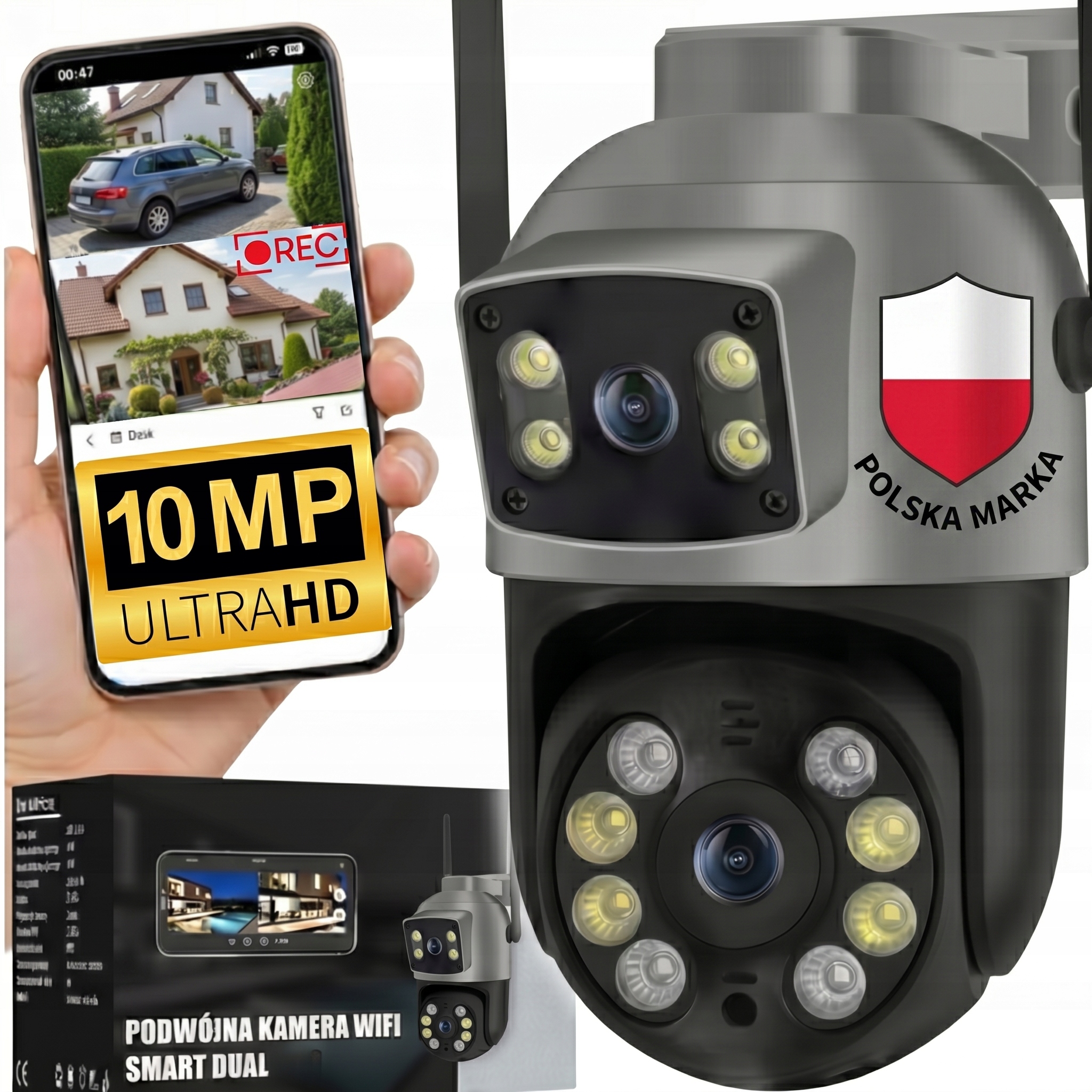 Dvojitá venkovní Wifi kamera Otočná 10 Mp Uhd 4K Zoom Sledování Pohybu