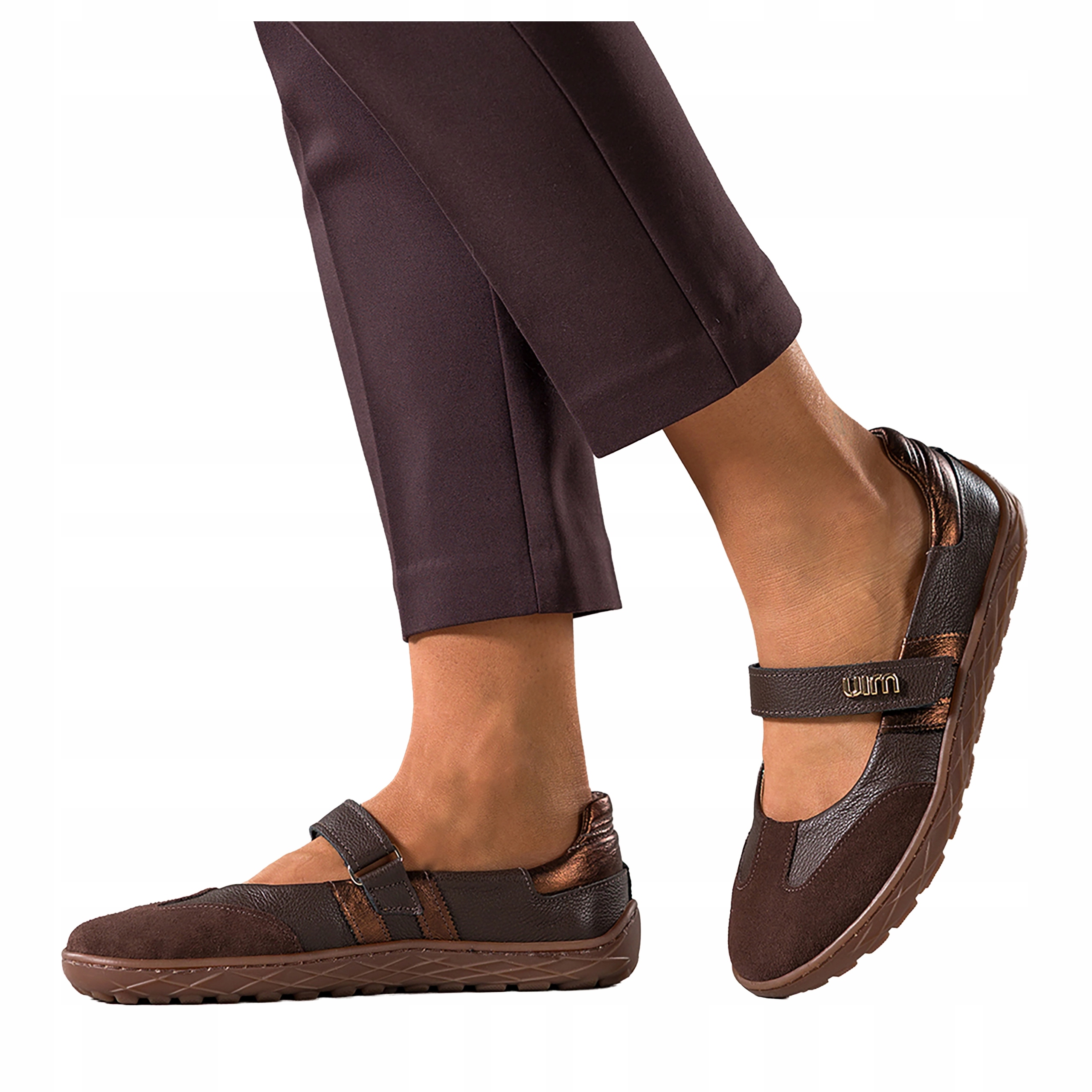 Baleríny Čokoládové Dámské Barefoot Široké Pásek Na Suchý Zip Kožené vel. 38