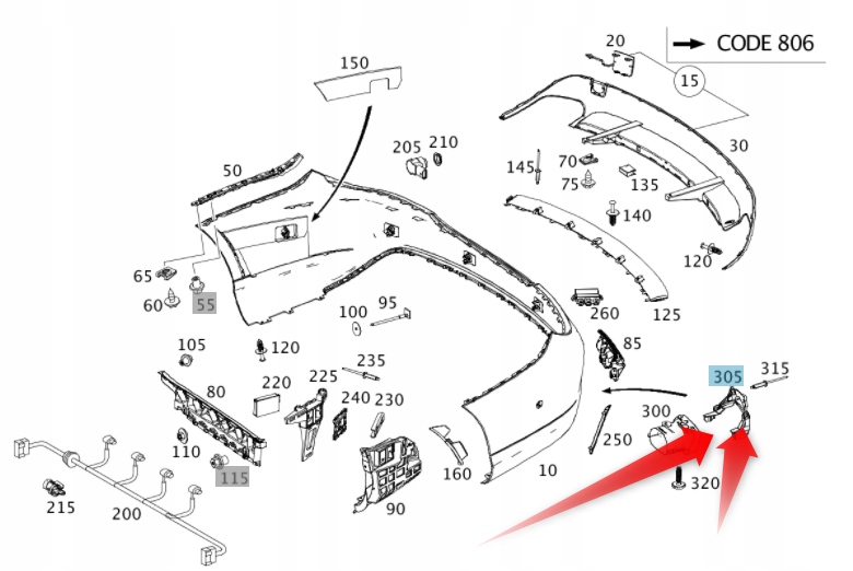 Držák Výfuku Cla Amg Mercedes Zadní Pravý