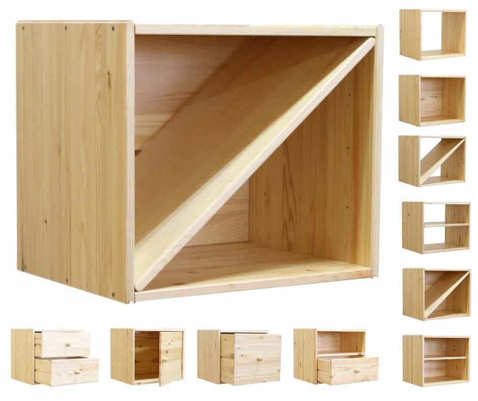 Dřevěný regál, modulární regál, úhlopříčka, uzavřená police, modulární nábytek