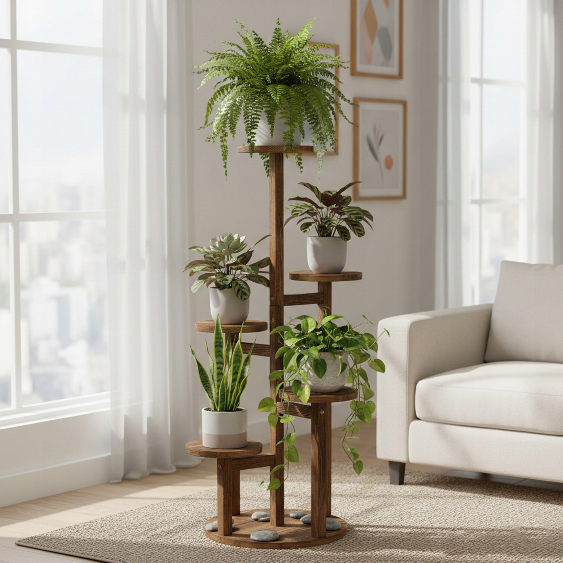 DREWNIANY KWIETNIK STOJAK NA KWIATY ROŚLINY 6 POZIOMÓW STOJĄCY REGAŁ LOFT Stan opakowania oryginalne