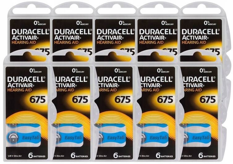 

60x Baterie Duracell Do Aparatów Słuchowych 675 Pr