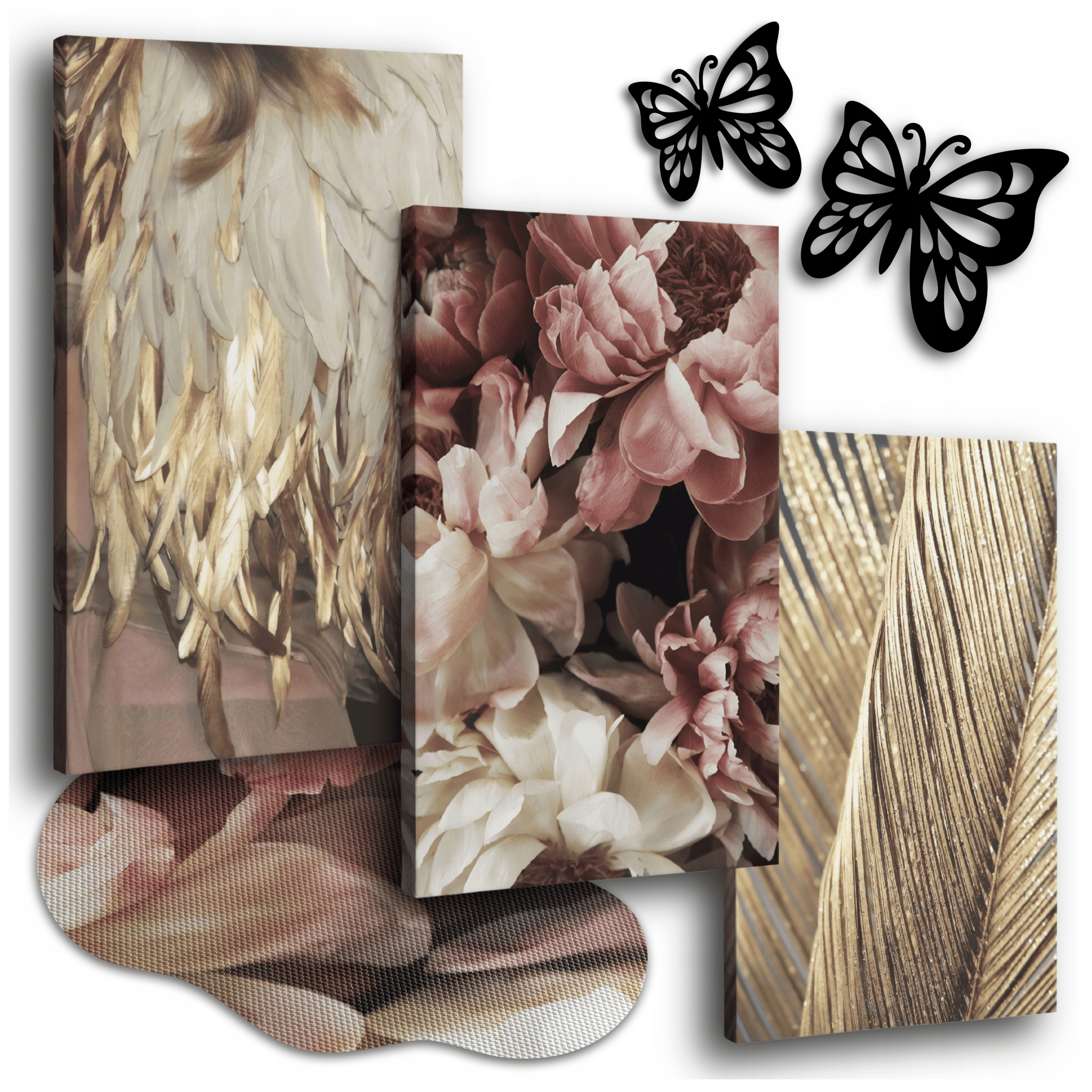 Obraz Na Plátně 150x70 cm Obrazy Do Obývacího Pokoje Zlatá Nástěnná Dekorace 3 ks