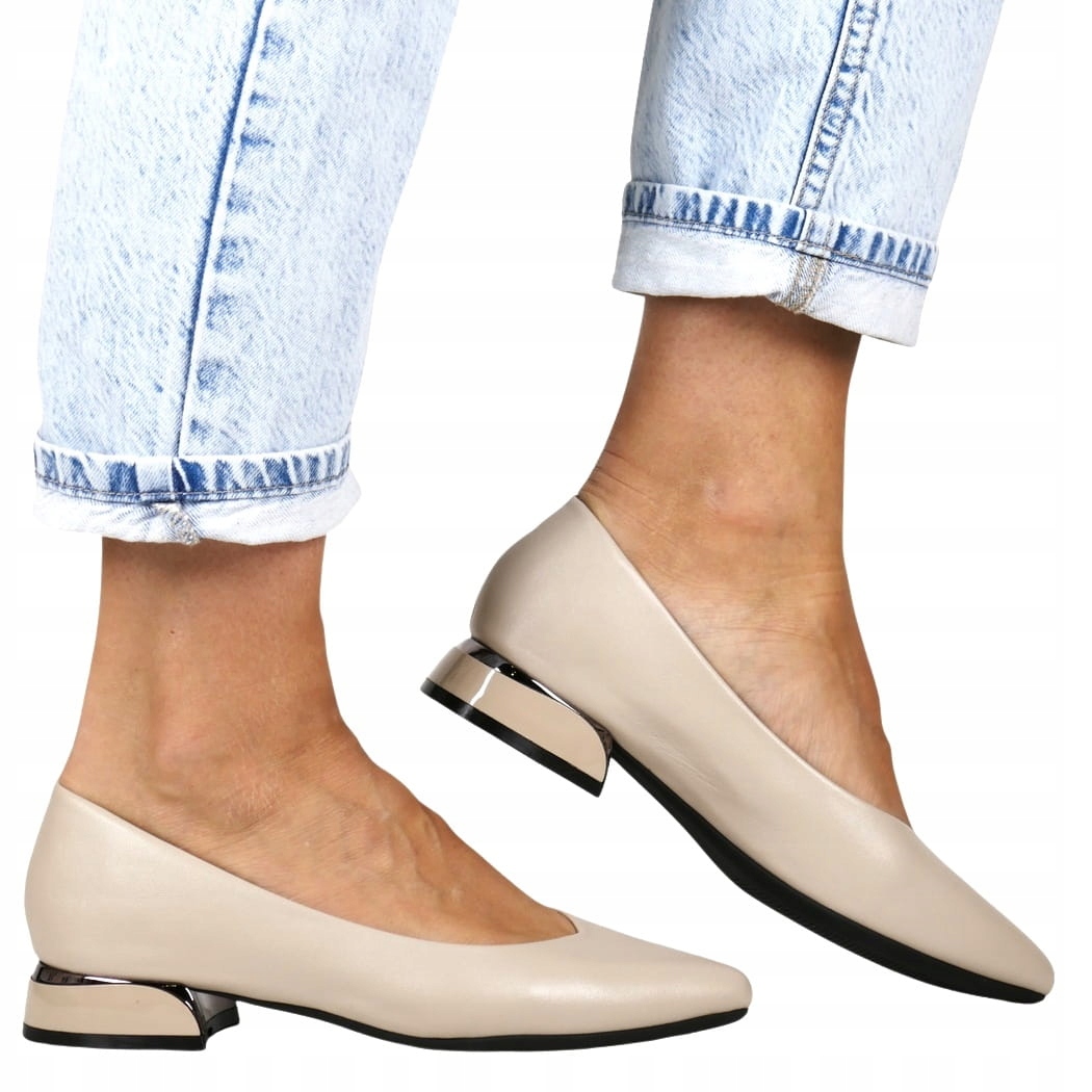 Dámské Boty Lodičky Baleríny Na Ozdobném Podpatku Béžové Měkké Pohodlné