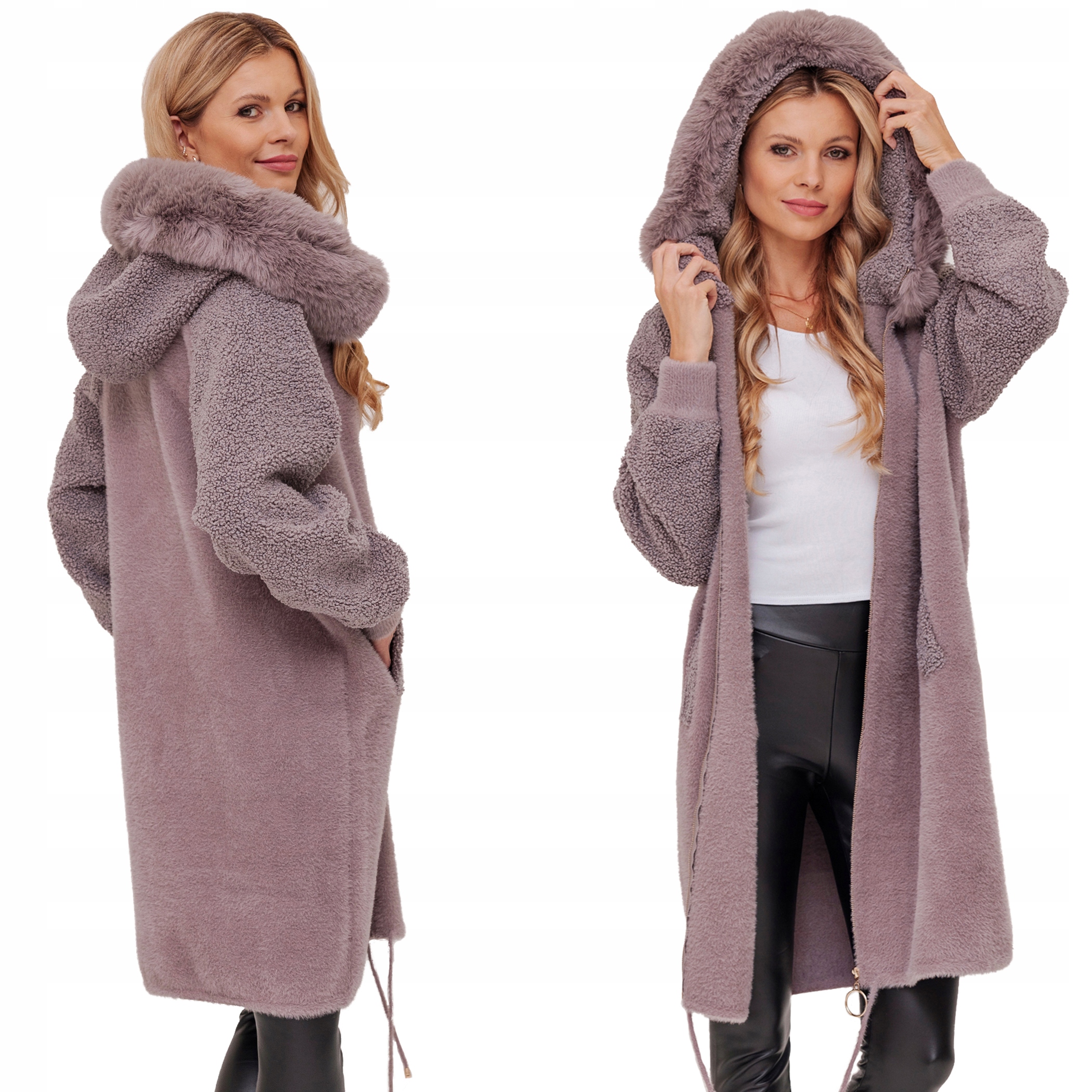 Dlouhá Teplá Alpaka S Beránkem A Kabátem S Vlnou S Kapucí – Vřesová Barva