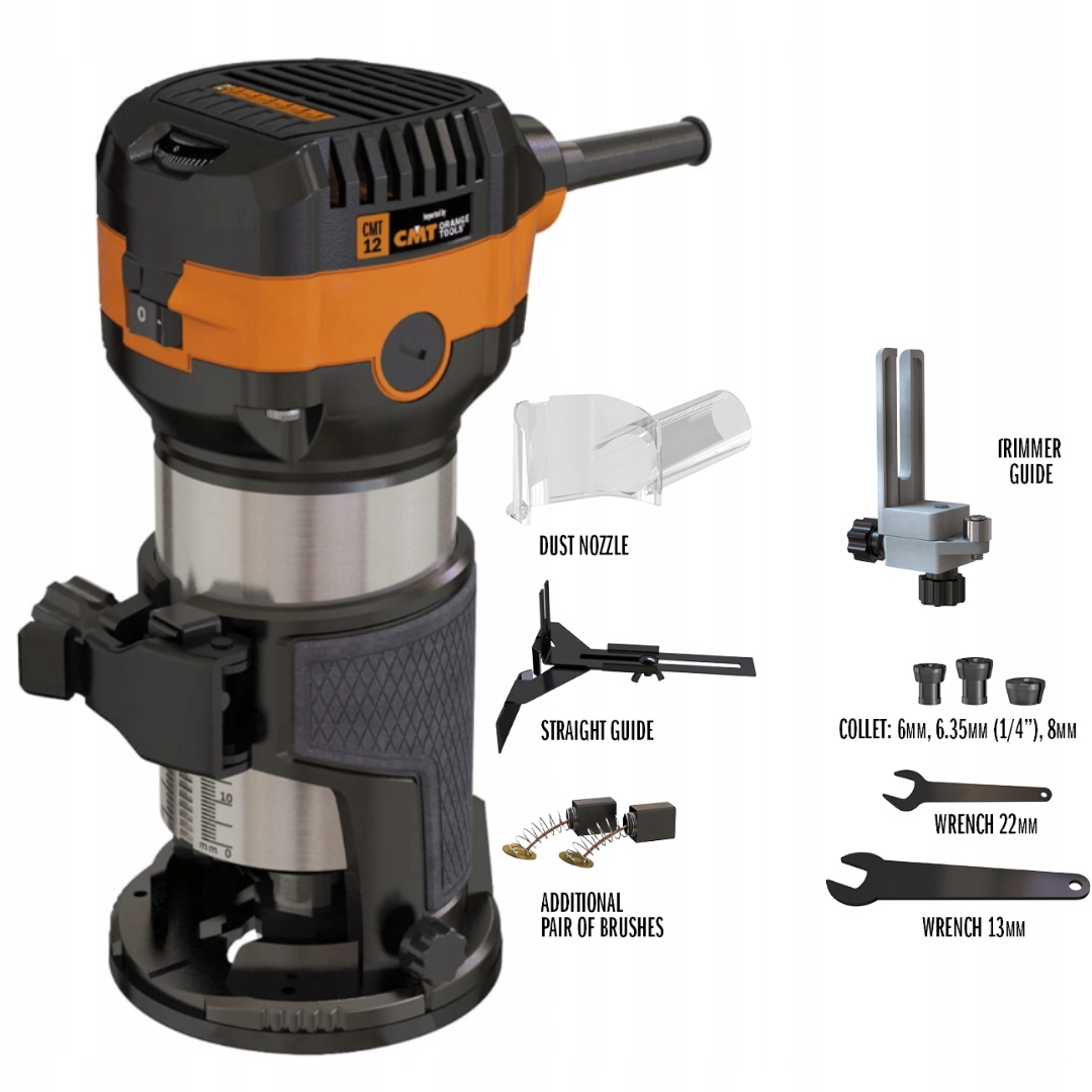 Cmt CMT12 Frezarka Jednoręczna Krawędziowa Trymer Z Regulacją 710W 6/8 mm