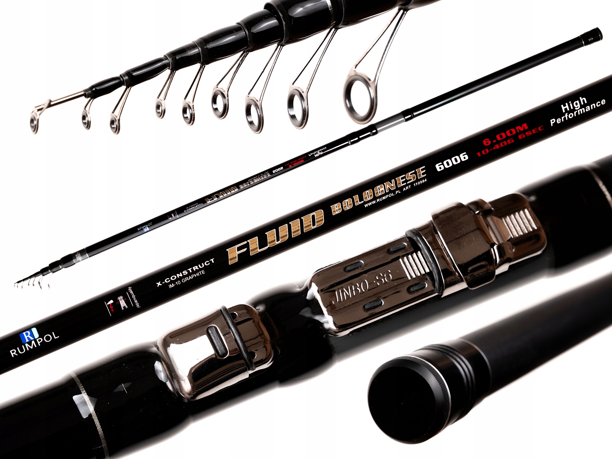 Prut Rumpol Fluid Bolognese 6 M 10-40 G Lehký, Silný, Karbonový, 600 CM Teleskopický