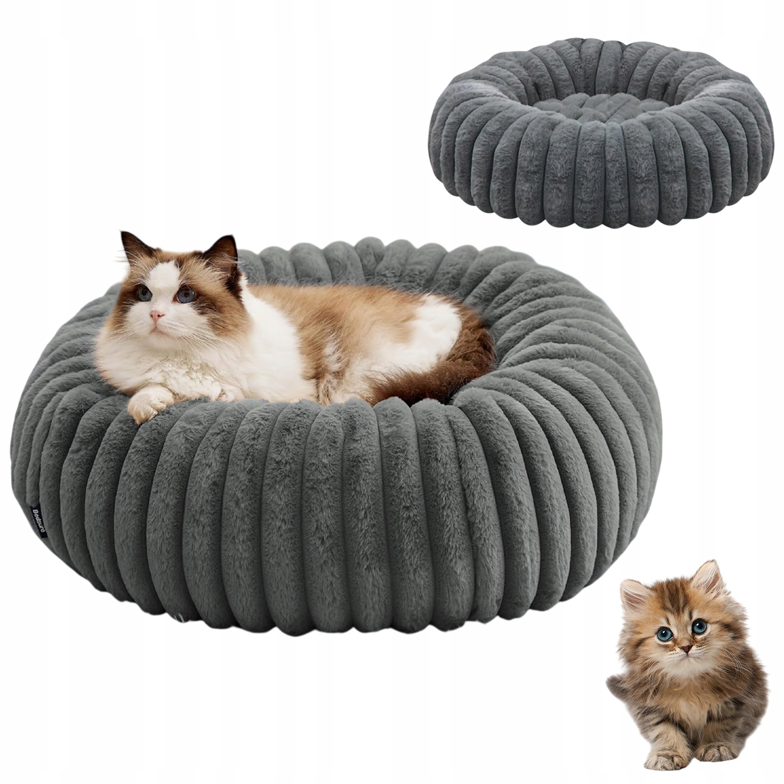 Levně Kulaté Pelíšek Pro Kočky S Relaxační Funkcí, Plyšové, Šedé