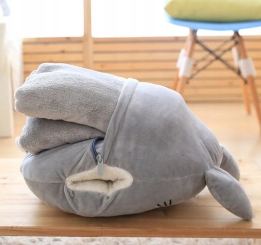 MASKOTKA PODUSZKA KOC OGRZEWACZ DO RĄK PIES HUSKY POPIELATY Z KOCEM 4w1 Marka inna