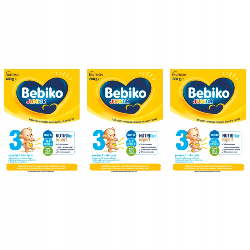 3x Bebiko 3 Junior Mleko Modyfikowane 12 m+ 600g