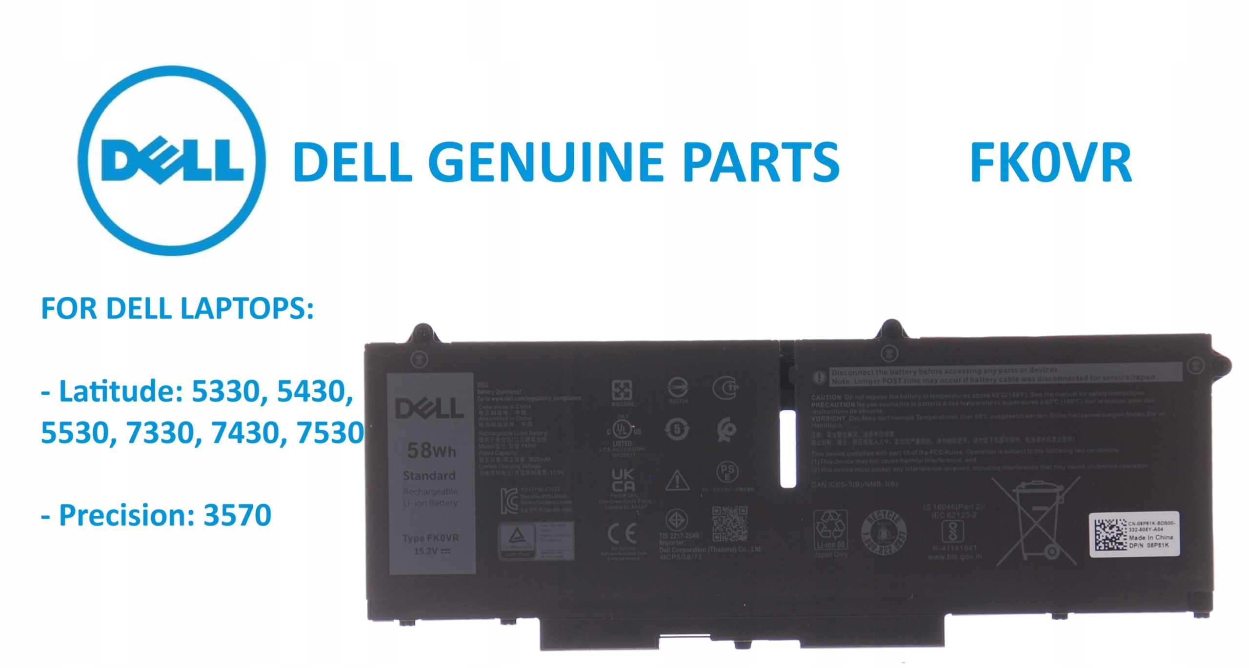 Batéria Dell Lattitude 5330 5430 5530 7330 Model: FK0VR