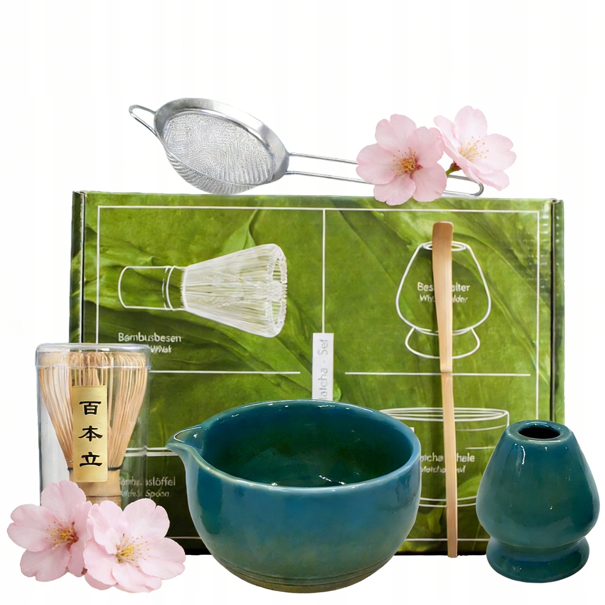 Sada nářadí pro Matchu 5dílná – Miska s výlevkou, Šlehací metla Bambu