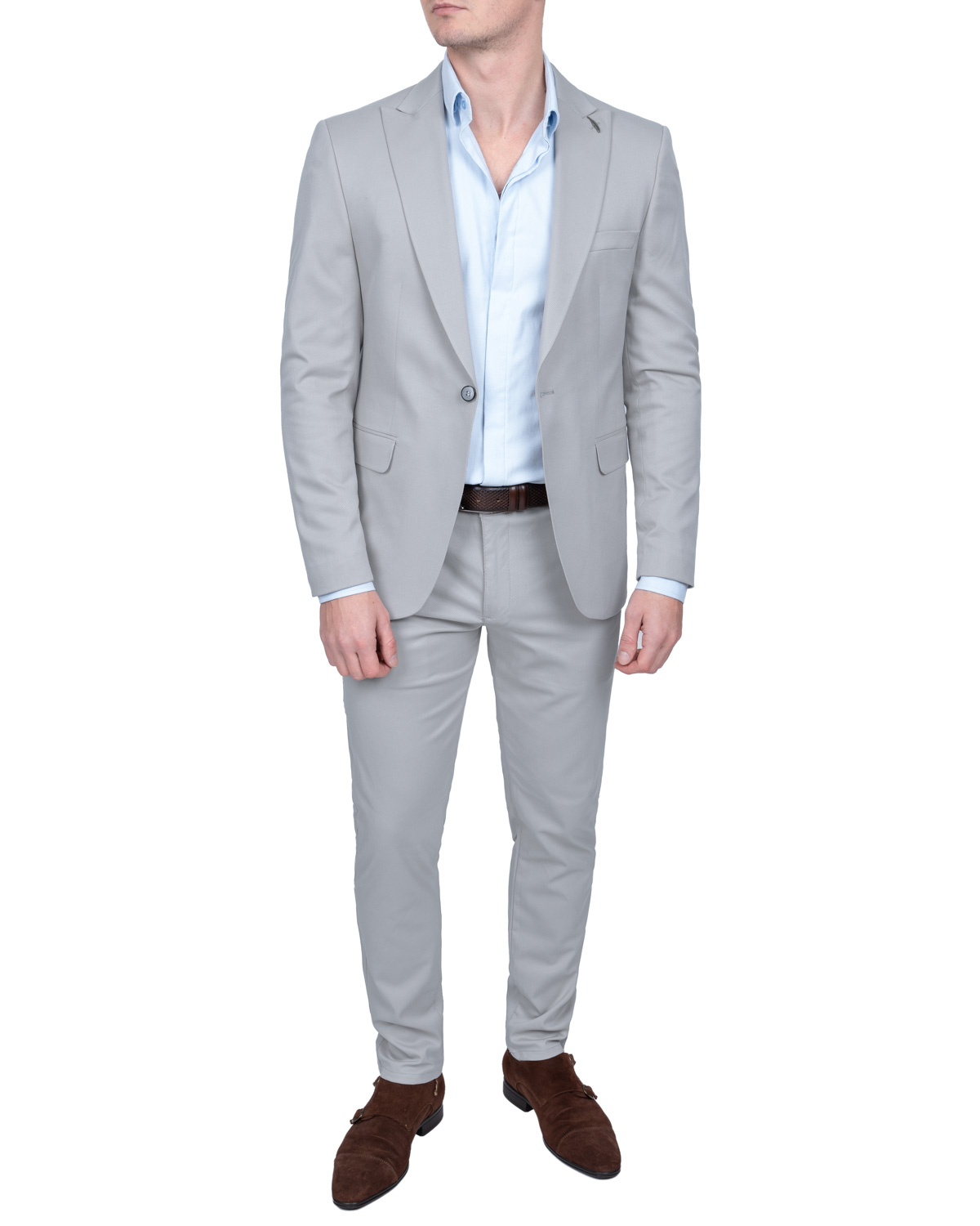 Garnitur Męski Elegancki Slim Fit Gładki – SZARY - 50 Rozmiar 50