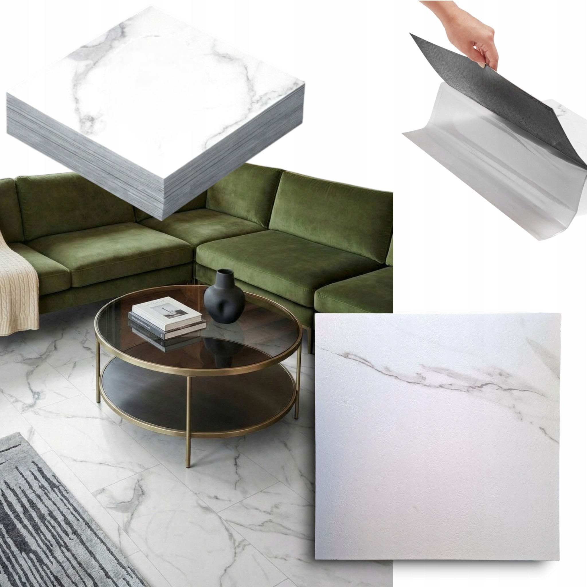 PŁYTKI WINYLOWE SAMOPRZYLEPNE BIAŁY MARMUR 4.86m² WODOODPORNE KAFLE