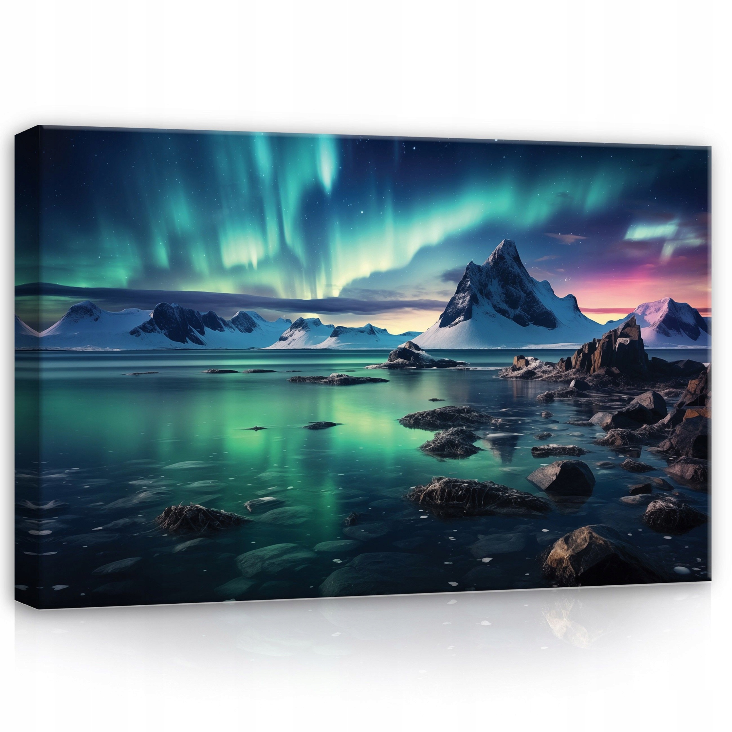 Obraz 120x80 Polární záře Aurora Borealis noc hory voda magie vesmír