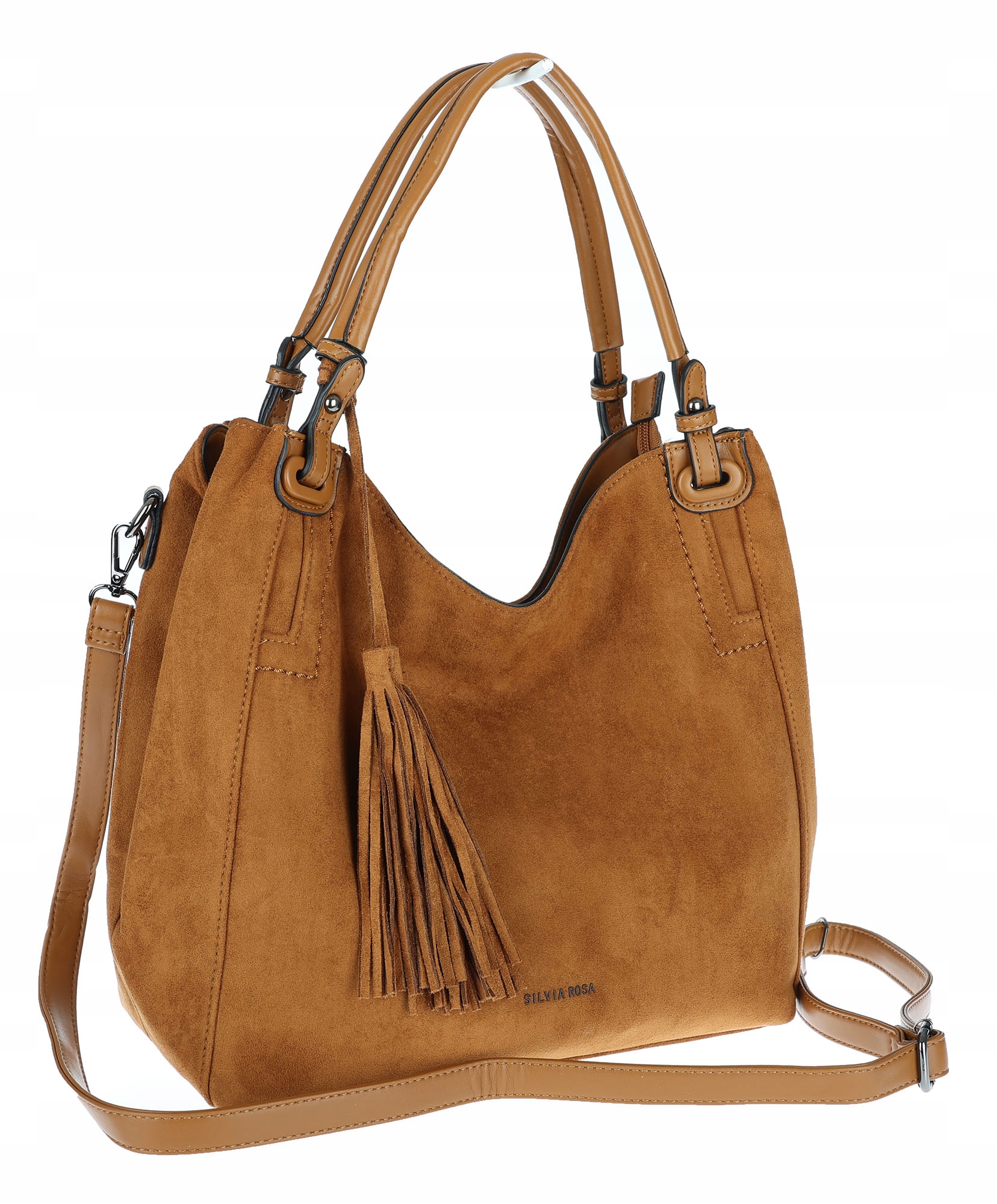 Torebka damska shopper worek zamsz A4 lekka torba S3999 Brązowa