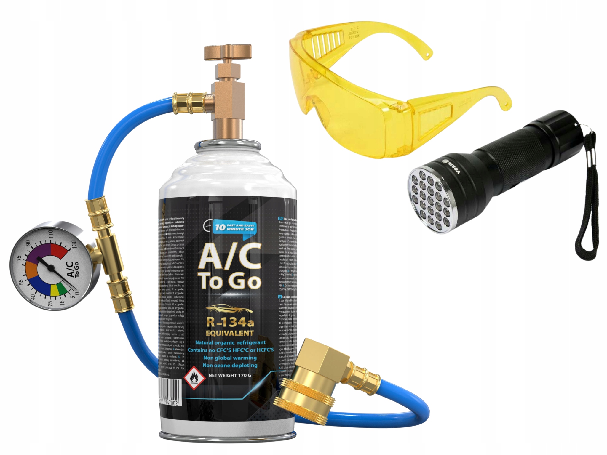 Sada A/c To Go pro nabíjení klimatizace plyn R134a Uv lampa a brýle