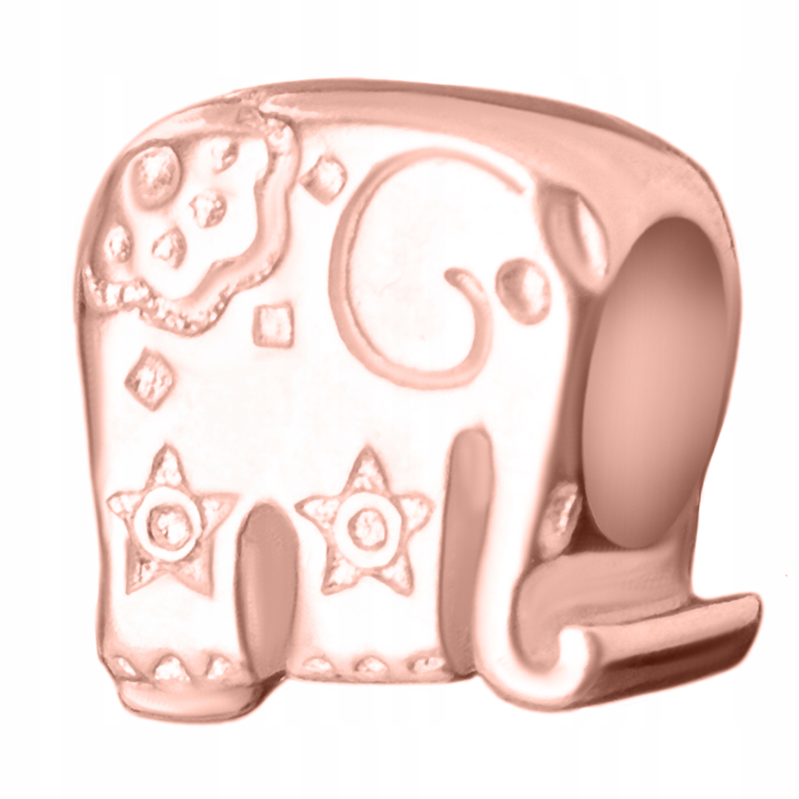 Růžový Charms Slon Korálek se slonem Pozlacený 750 18K Slon Stříbro 925