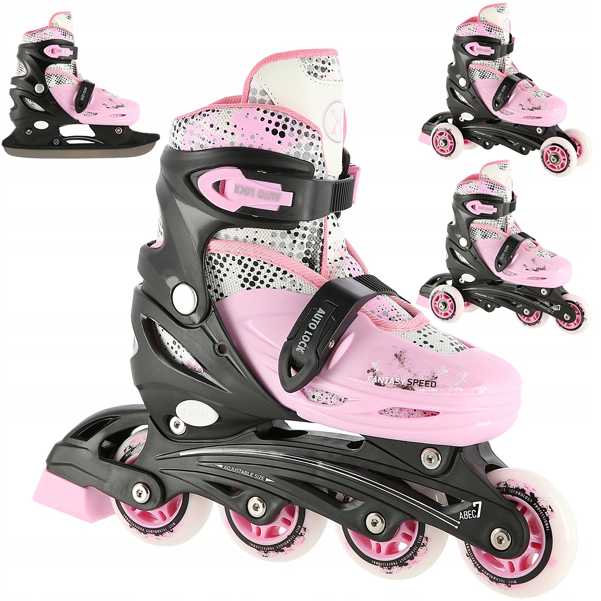 Kolečkové Brusle Nils Extreme NH18331 s vyměnitelnou lyžinou, nastavitelné, růžové vel. 31-34 S