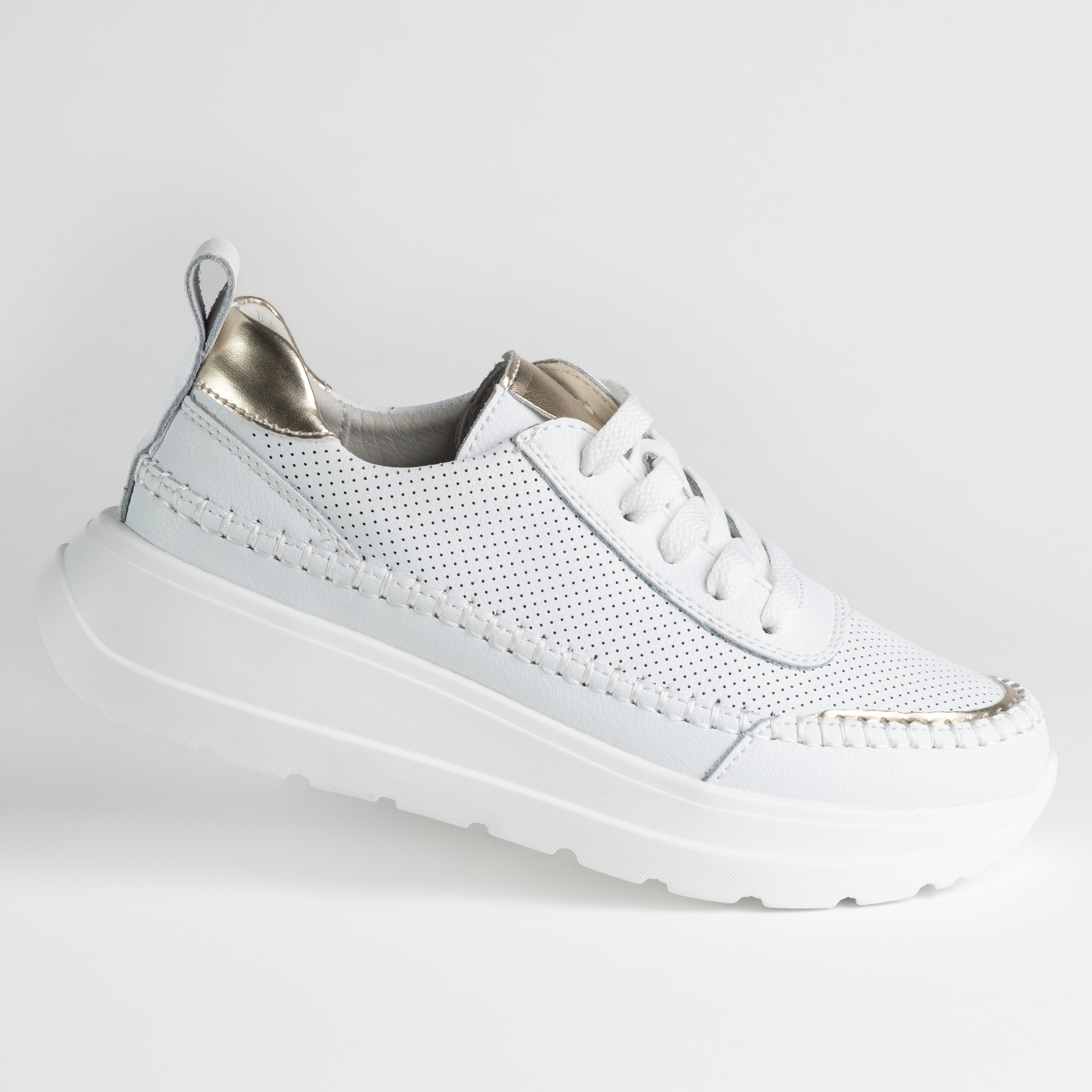 Lehké boty z přírodní kůže Goodin GD-FT-122, zlaté doplňky, bílé 37