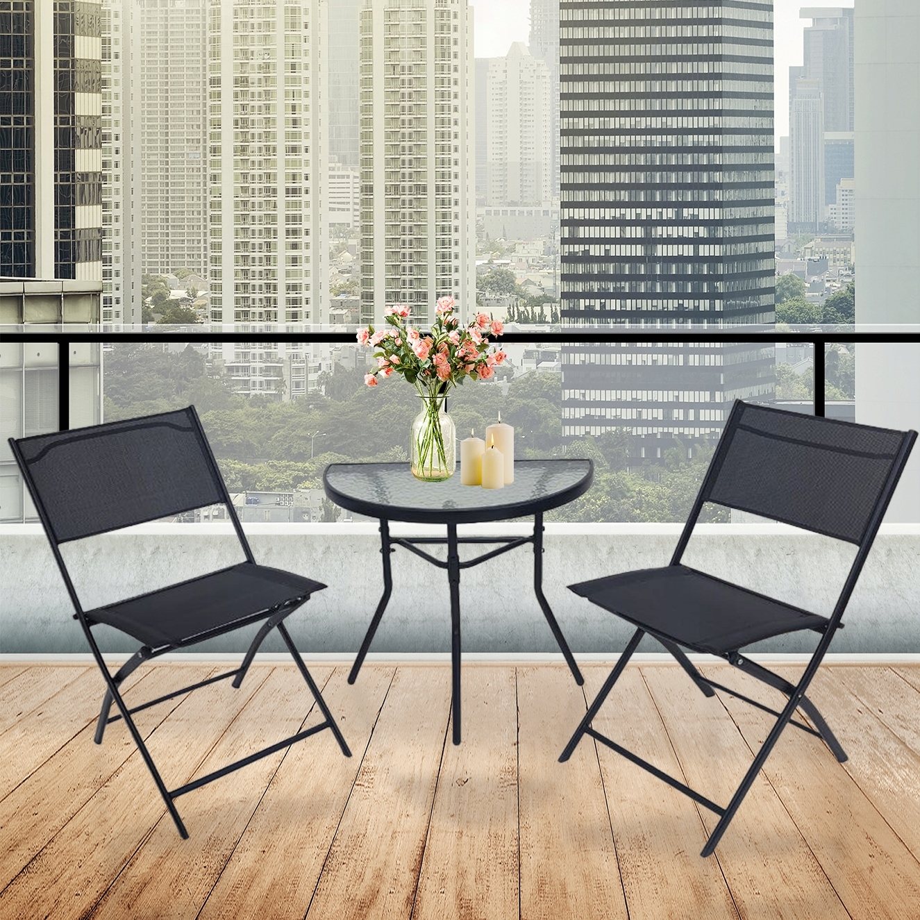 STÓŁ STOLIK SZKLANY BALKON TARAS OGRÓD KAWOWY SZKŁO HARTOWANE LIPARI CZARNY Kolor dominujący czarny