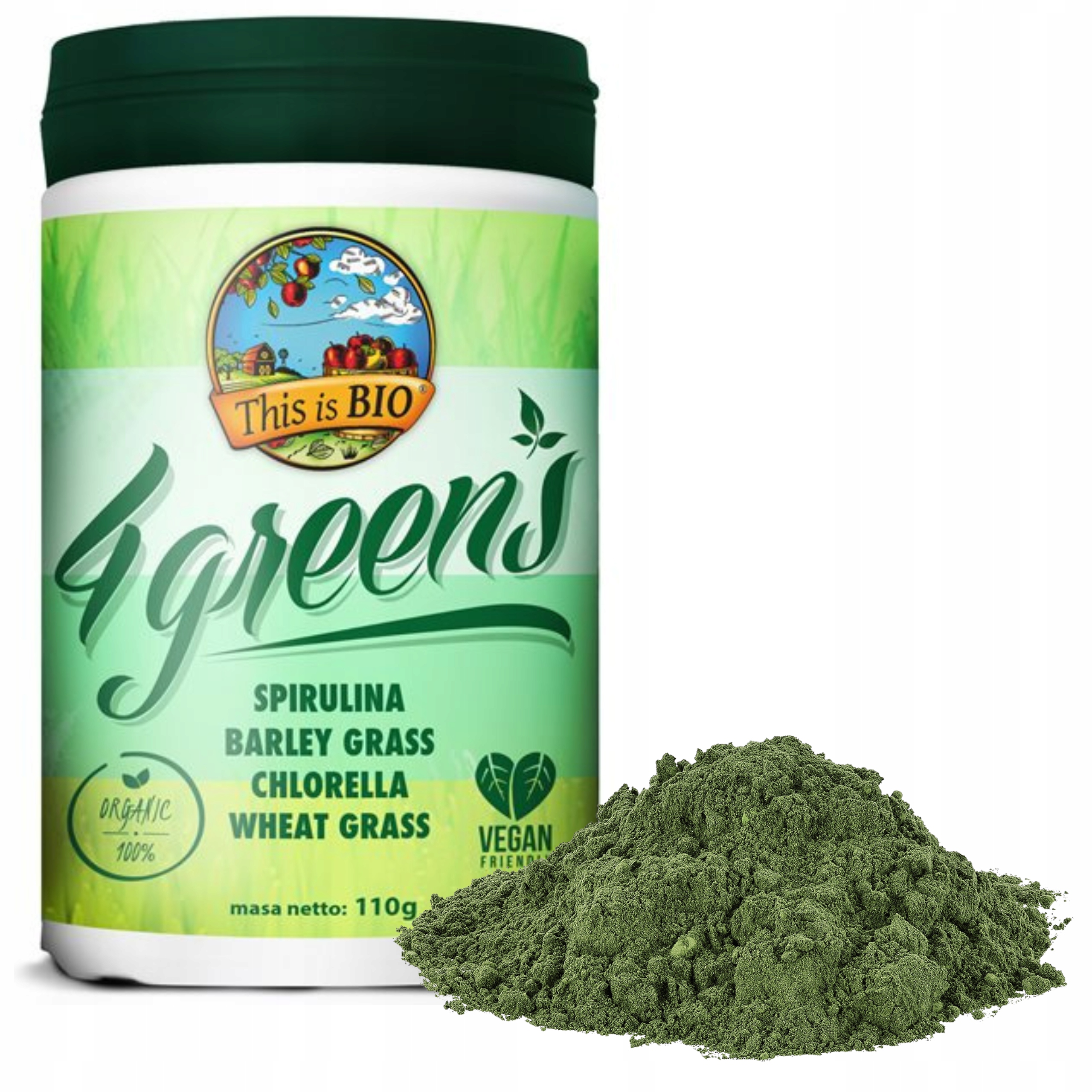 Spirulina Chlorella Trawa Pszeniczna Młody Jęczmień 4GREENS Bio Mieszanka