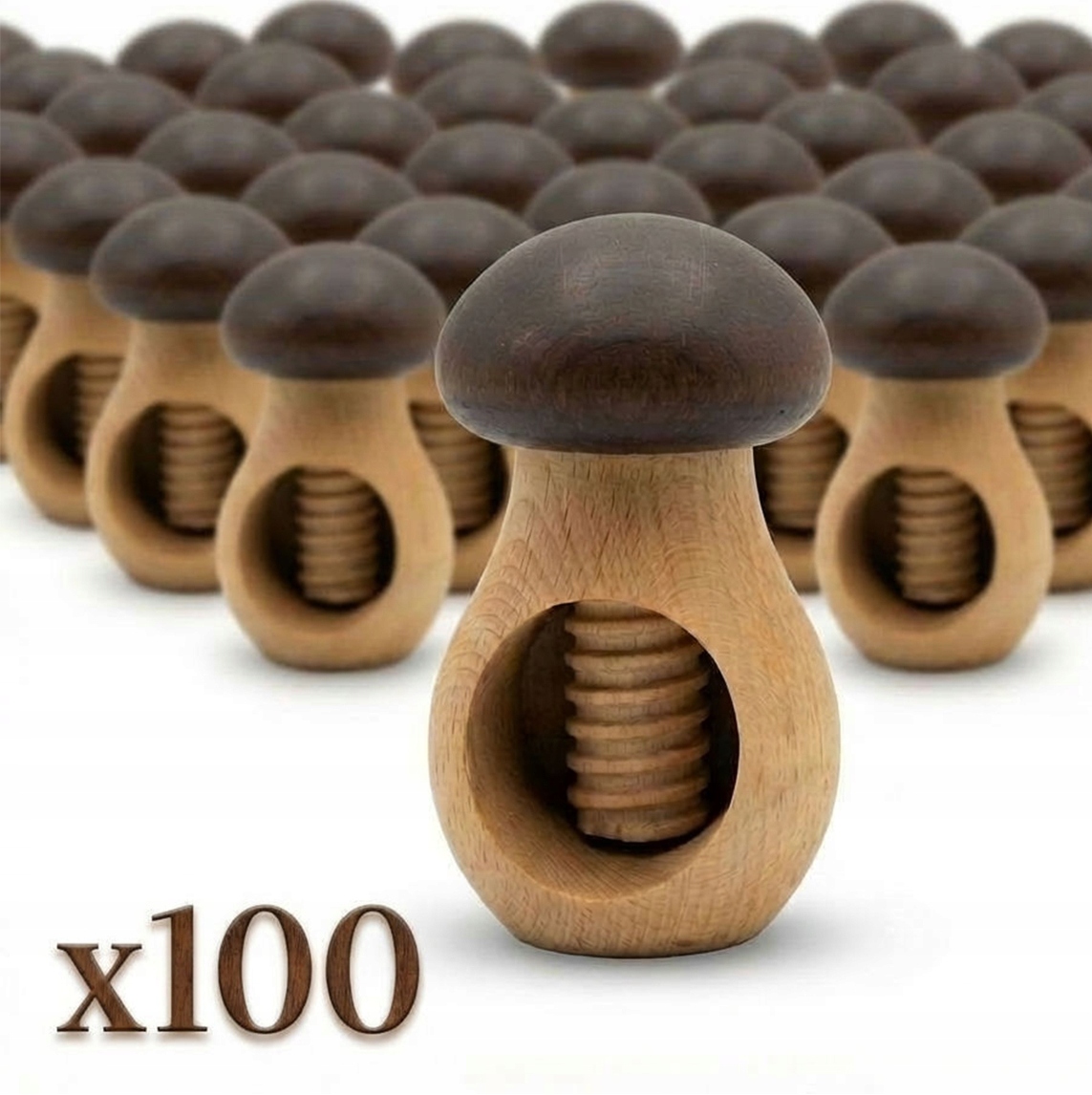 Luskáčik na orechy Hubka hnedá drevená Buk 100 kusov