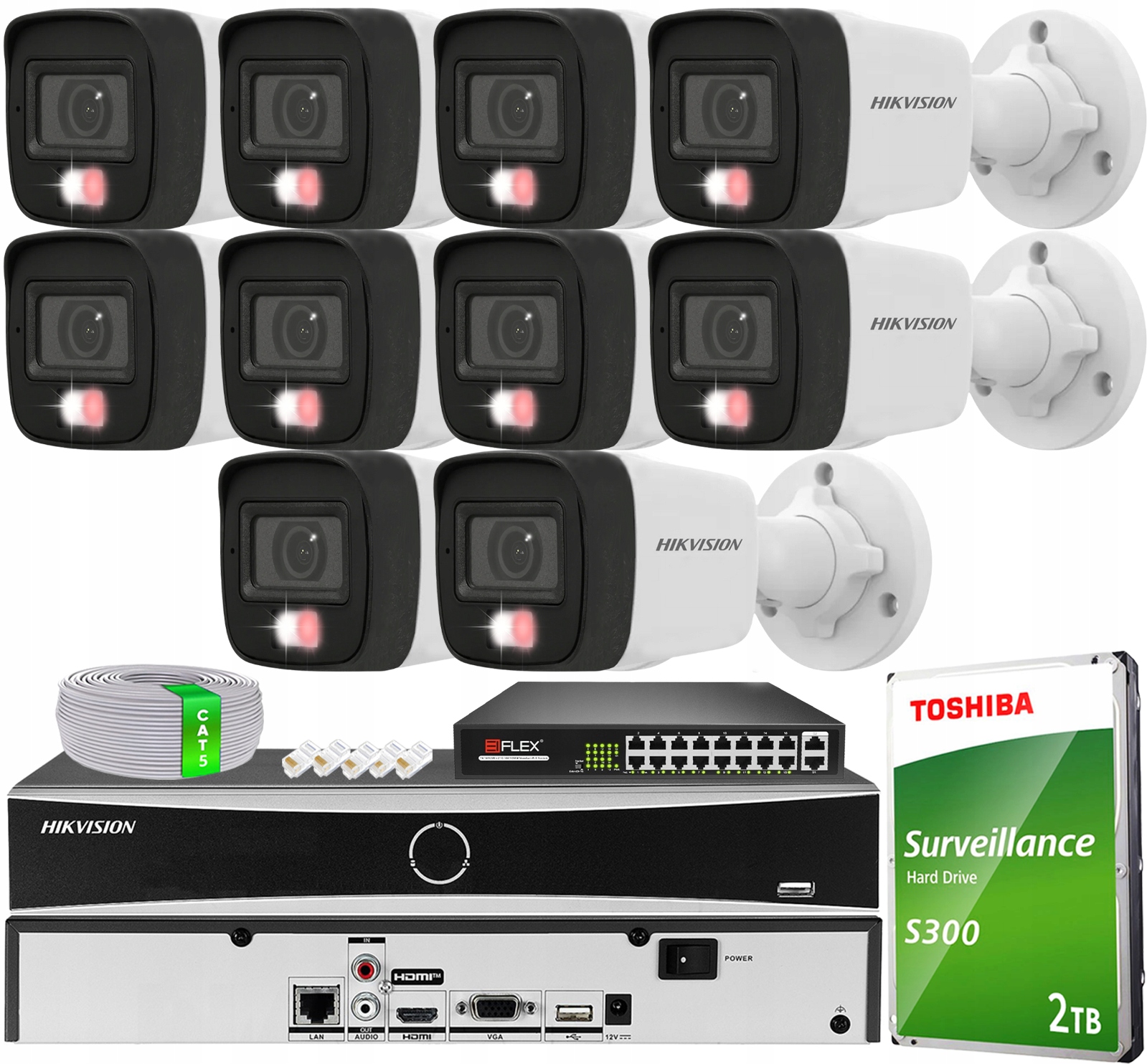 Monitorovací sada pro 10 kamer 4MPx Hikvision Hybrid Light PoE Mikrofon