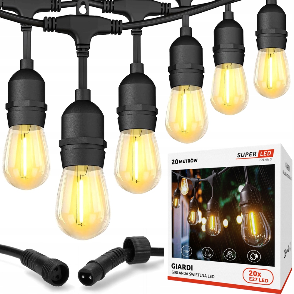 Led zahradní girlanda 20 m, 20 x Led žárovky, vodotěsná