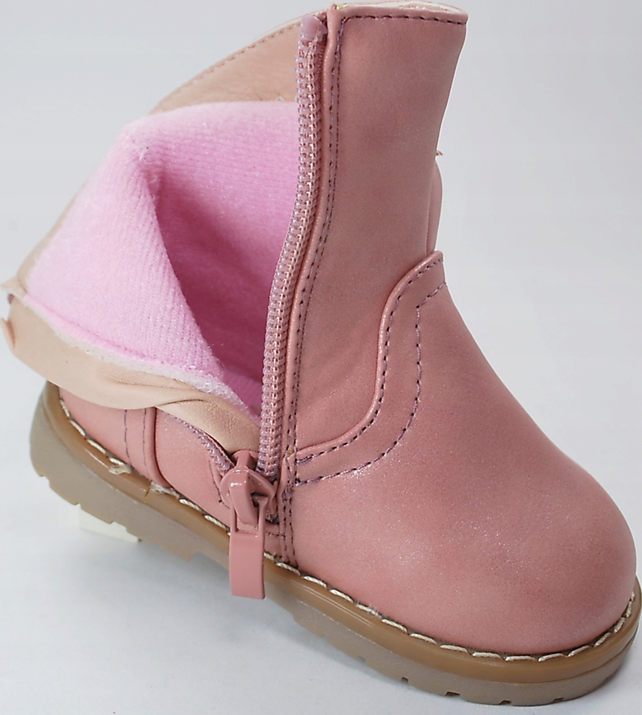 RÓŻOWE LEKKO OCIEPLANE BOTKI KOZAKI na zamek r 22 Długość wkładki wew. 13 cm