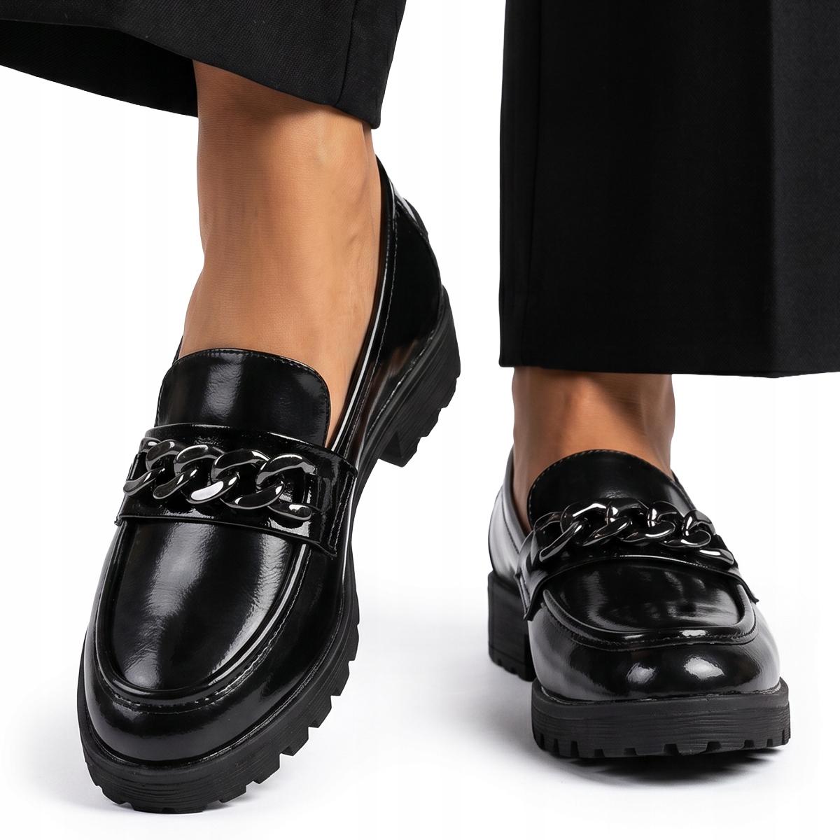Polobotky loafersy lakované v.kůže nazouvací Černé pohodlné Wojtyłko 41