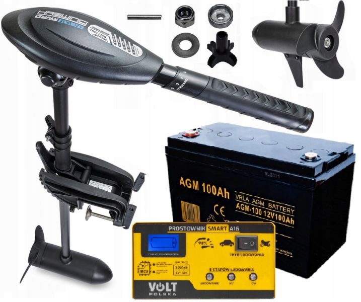 Silnik elektryczny zaburtowy Haswing 55lbs + Akumulator 100Ah +Ładowarka