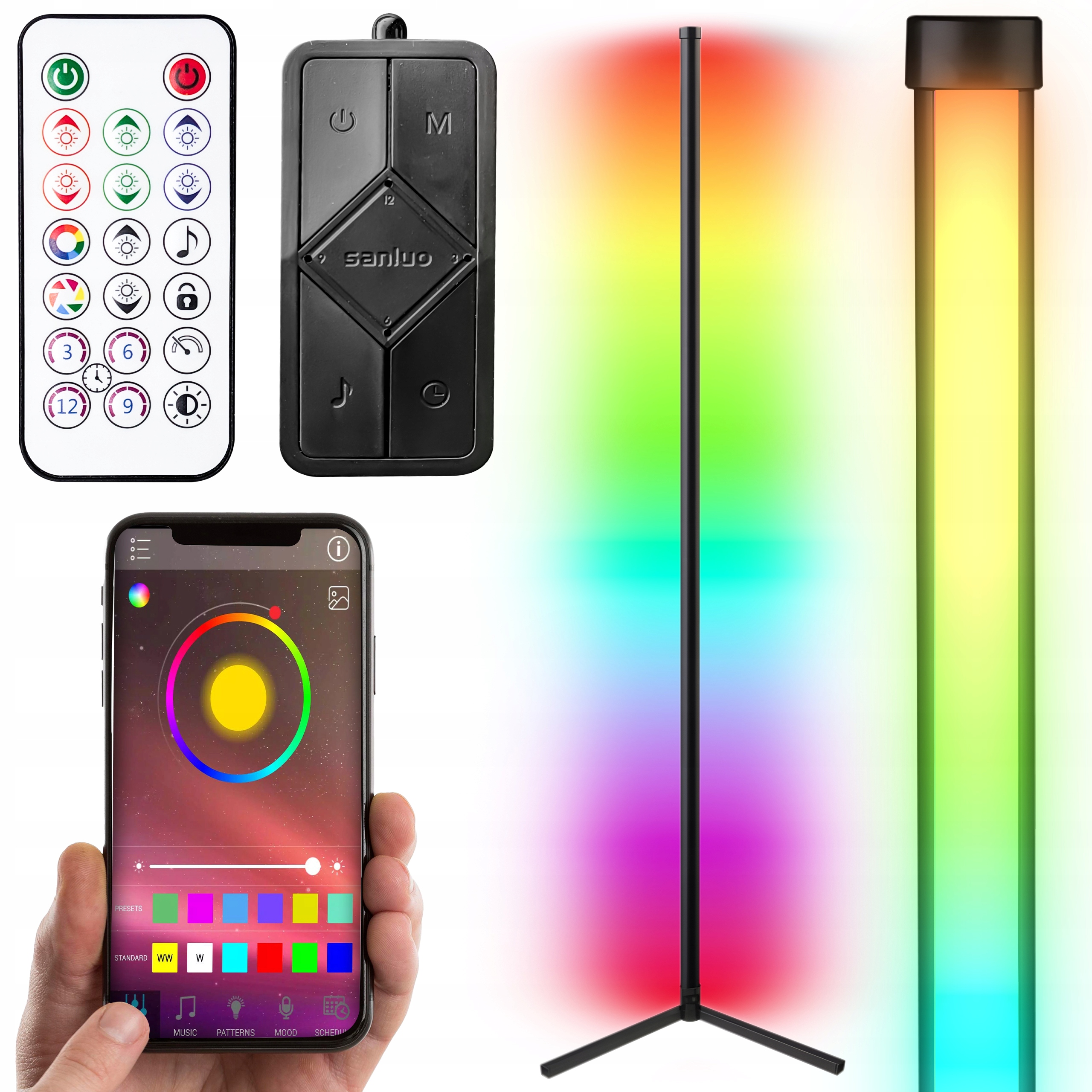 Lampa Podłogowa Narożna Stojąca Rgb Led Pilot Aplikacja Music Sensor 150 CM