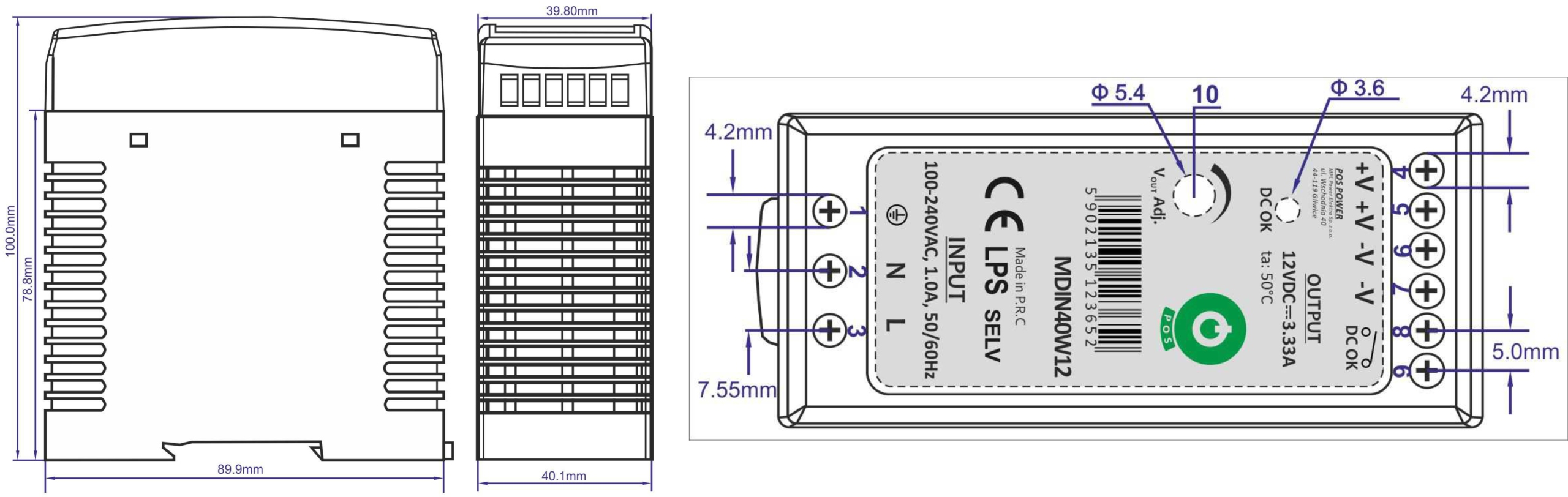 Zasilacz POS MDIN40W12 40W Marka POS