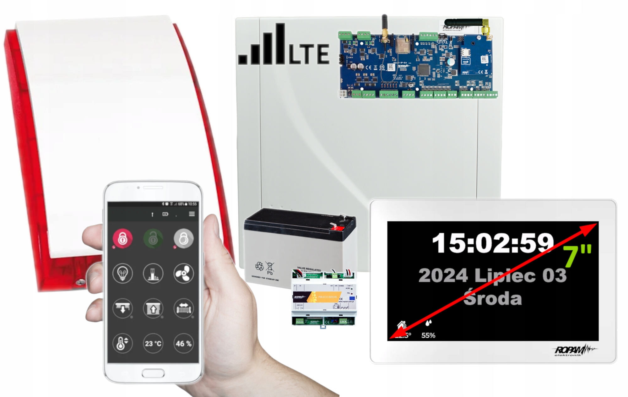 System Alarmowy Ropam NeoLTE-IP-64 Wifi Lte Sms Panel Dotykowy Polski App