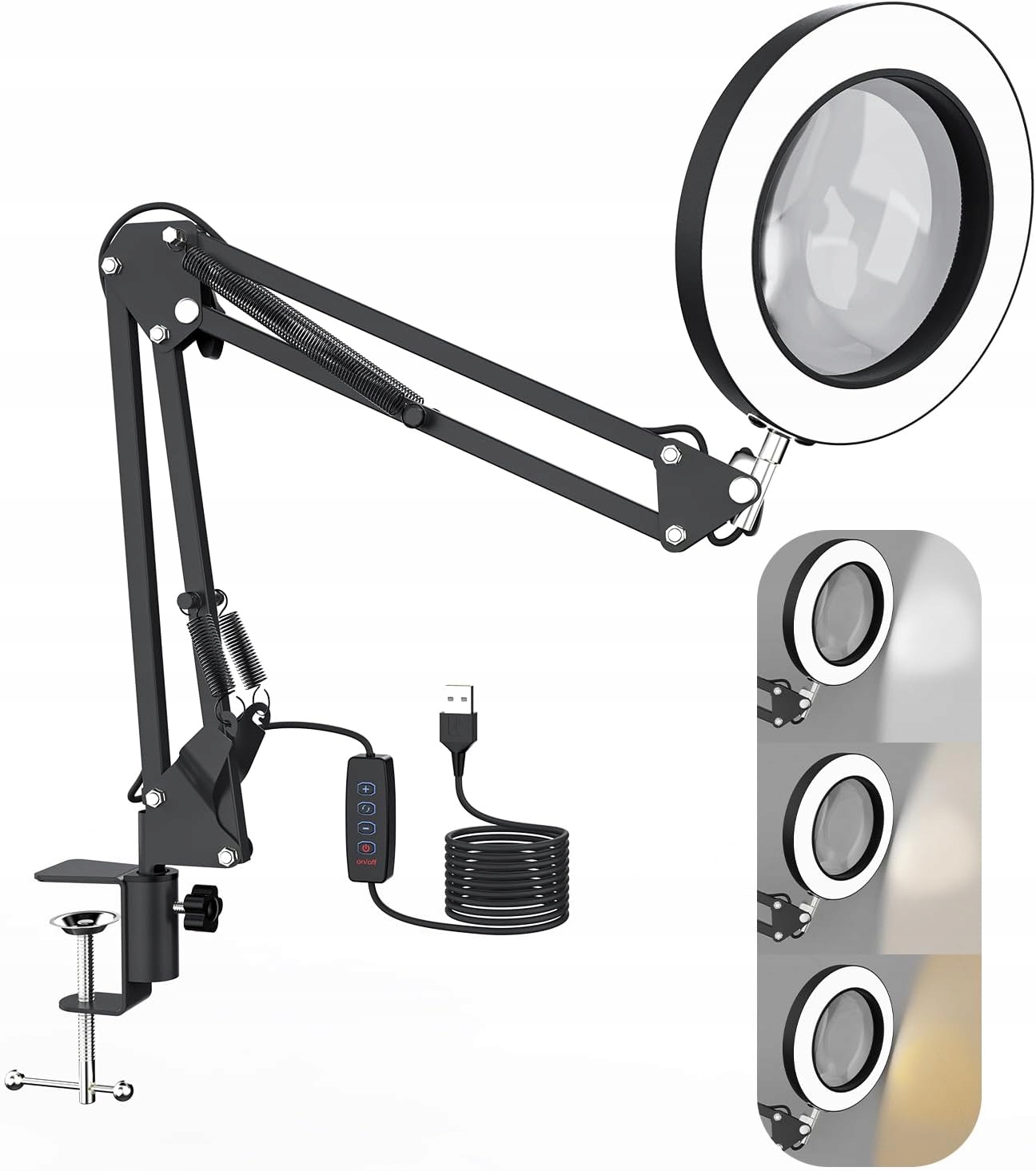 10x lupa s Led lampou se svorkou, stolní s 3 režimy stmívání
