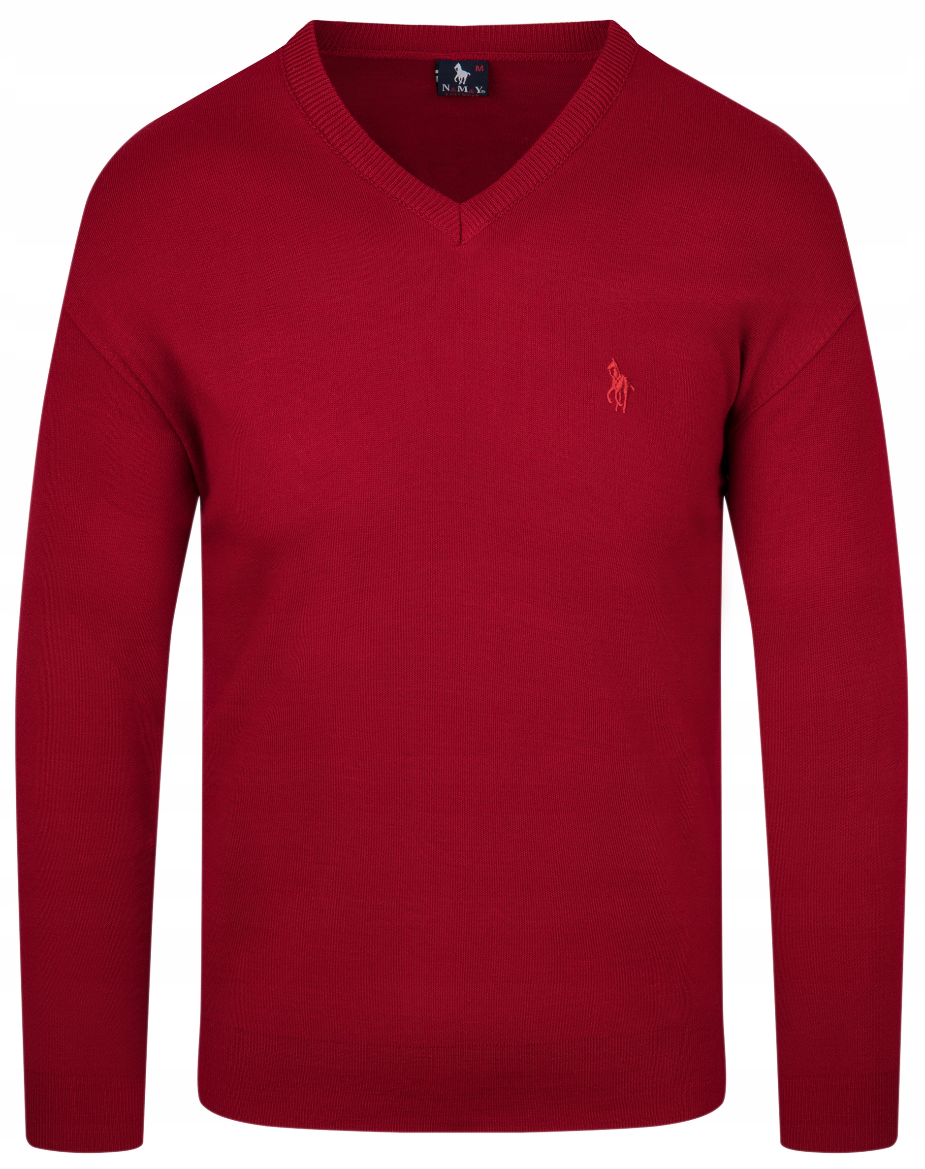 

Sweter Męski V Serek - Wełna - Knk - Czerwony - M