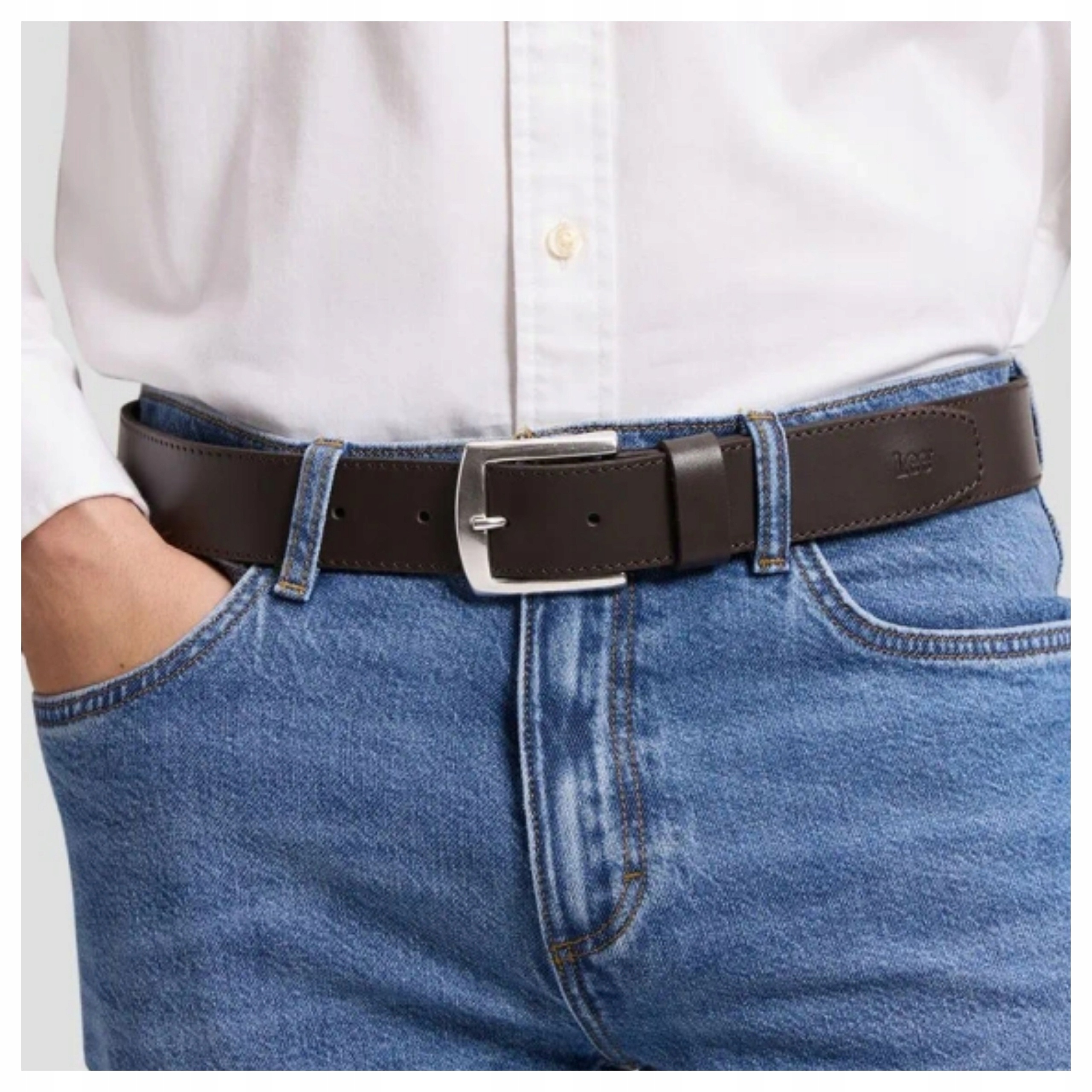 Pánský pásek Lee Belt Dark Brown hnědý kožený 90